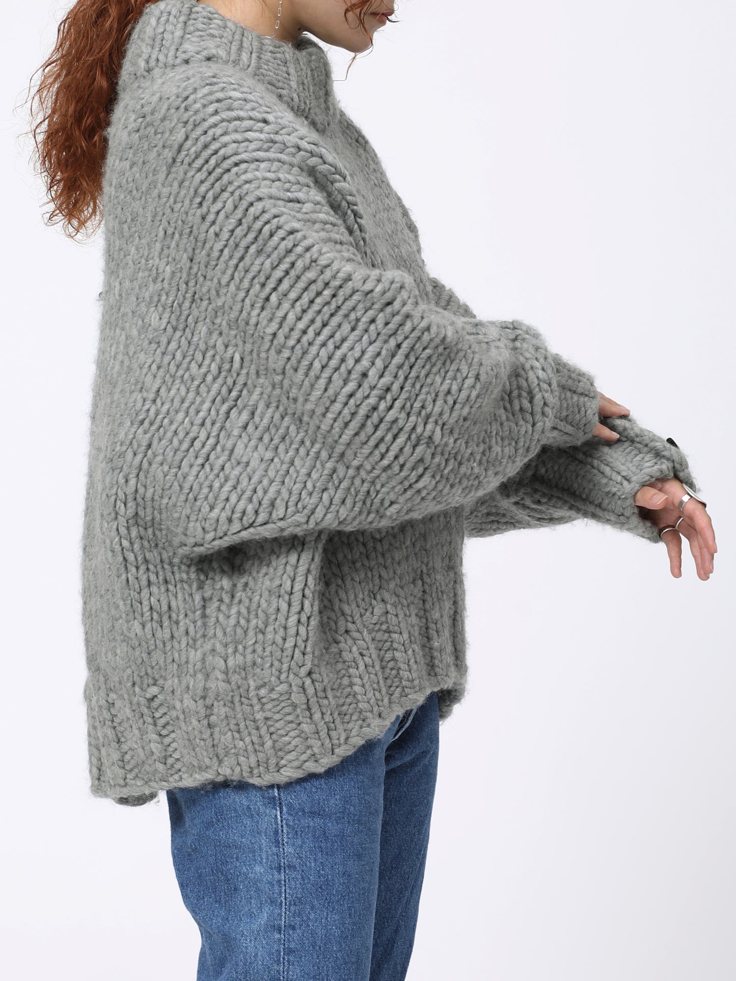CHILLING HAND MADE SWEATER HEAVY WEIGHT WOOL YARN AM-K0309 GRAY