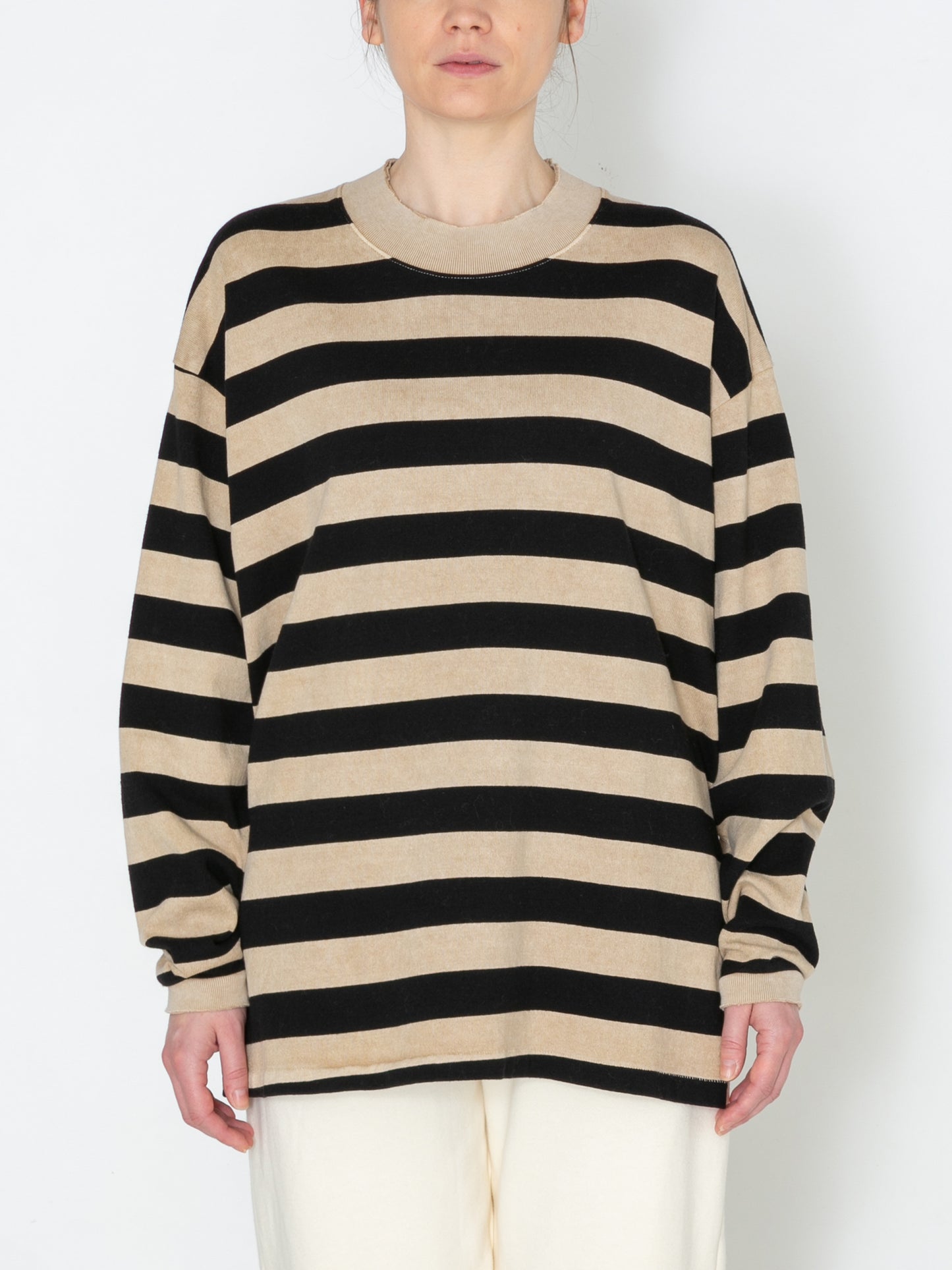 BAGGY L/S TEE COTTON BORDER JERSEY AM-C0104 Beige