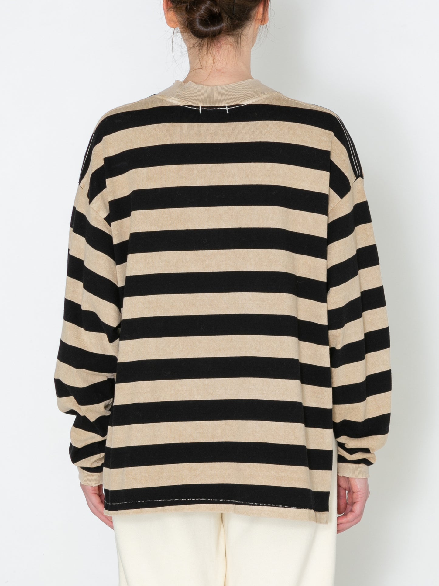 BAGGY L/S TEE COTTON BORDER JERSEY AM-C0104 Beige