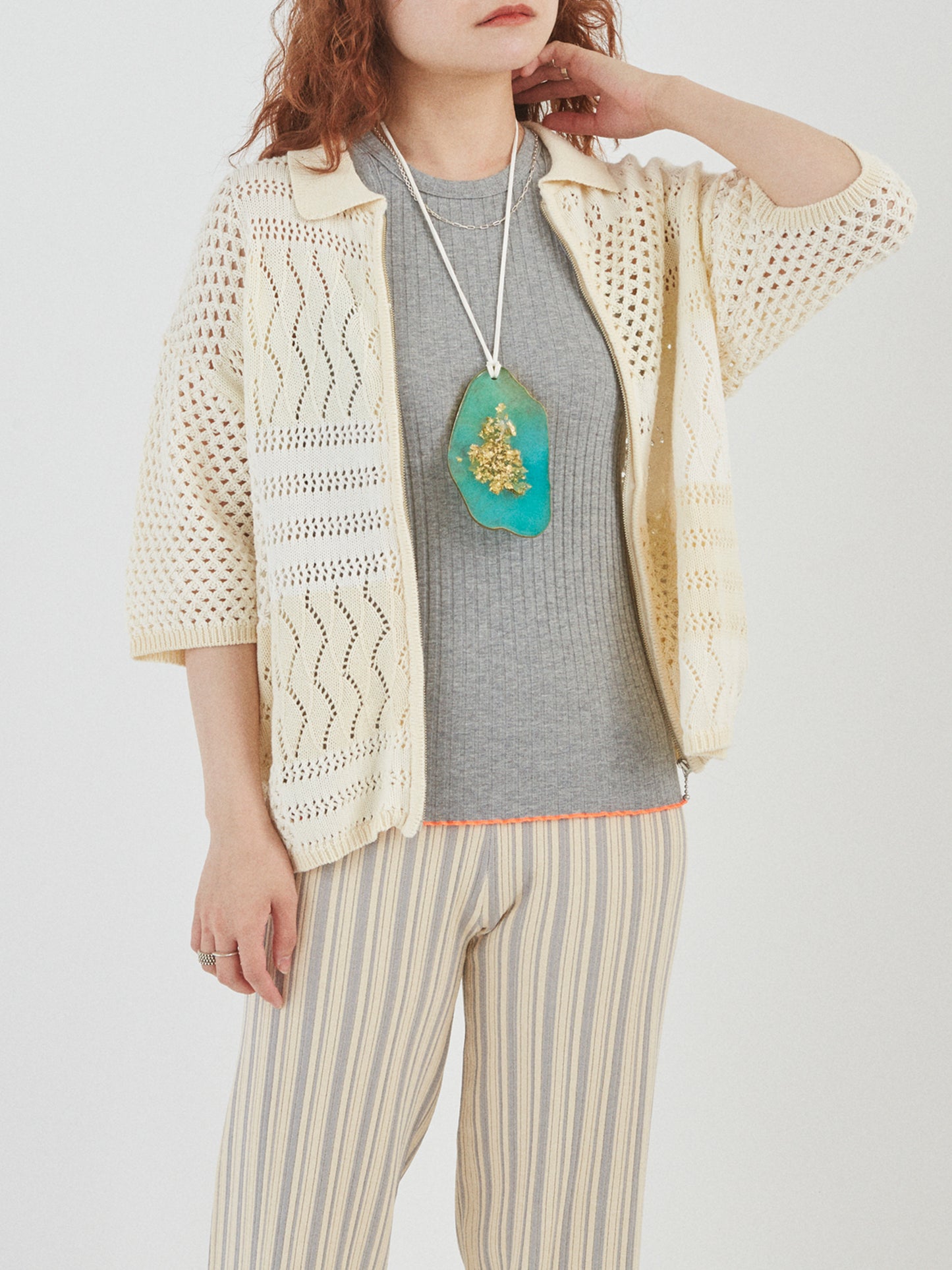 LOVER ZIP POLO SS COTTON YARN AM-K0201 Natural