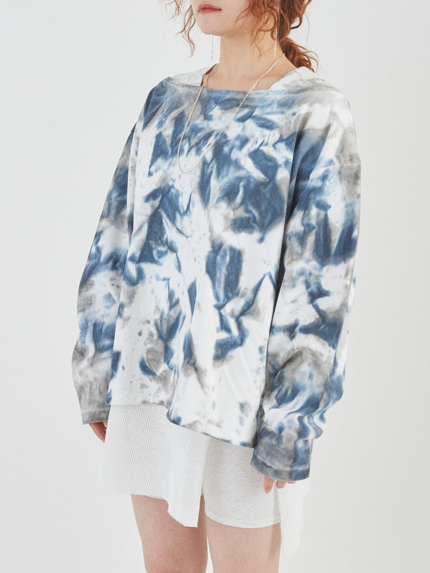 BAGGY BOAT L/S TEE COTTON JERSEY w/ TIE DYE AM-C0209 Blue