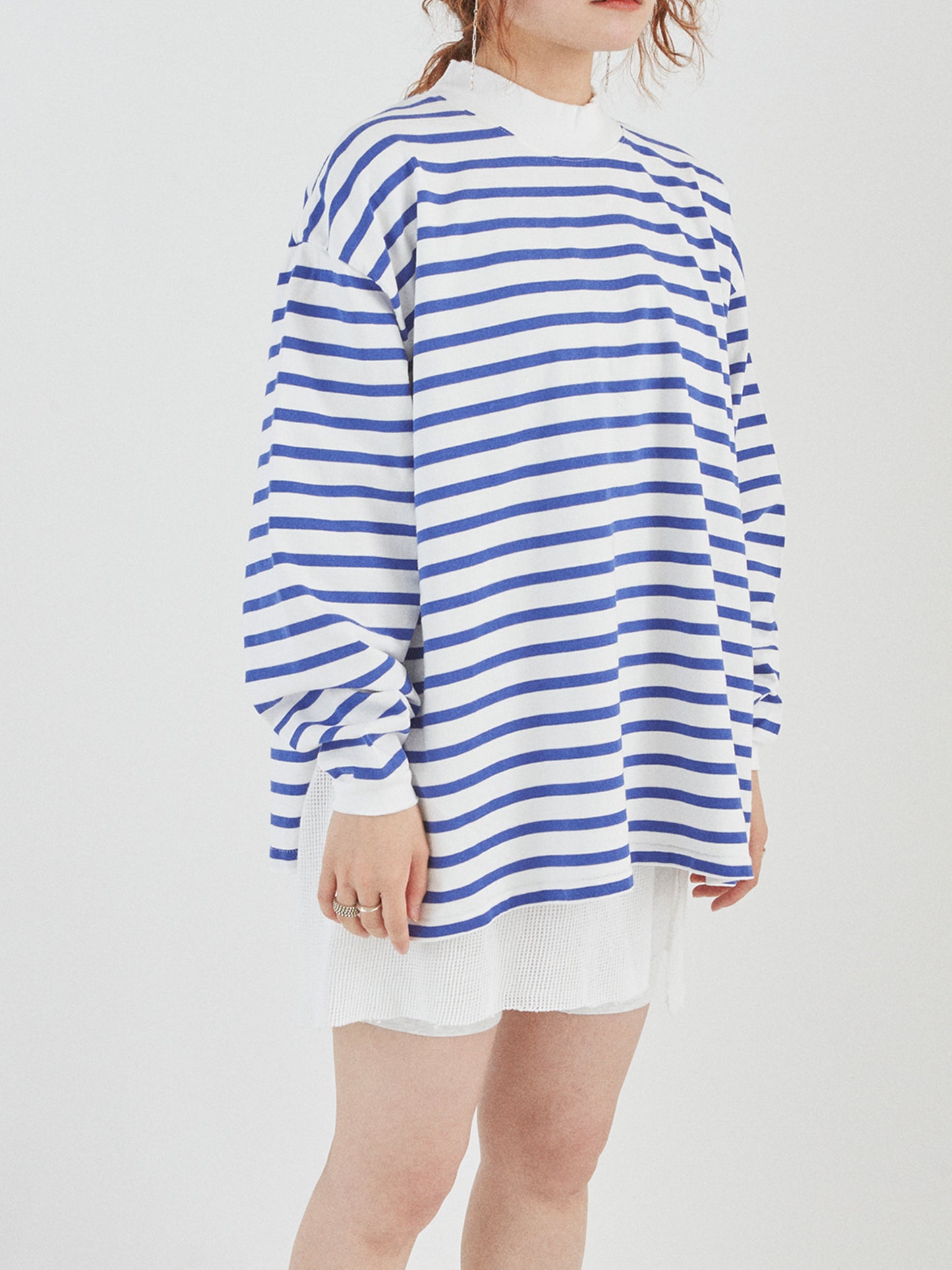 BAGGY L/S TEE COTTON BORDER JERSEY AM-C0203 White/Blue