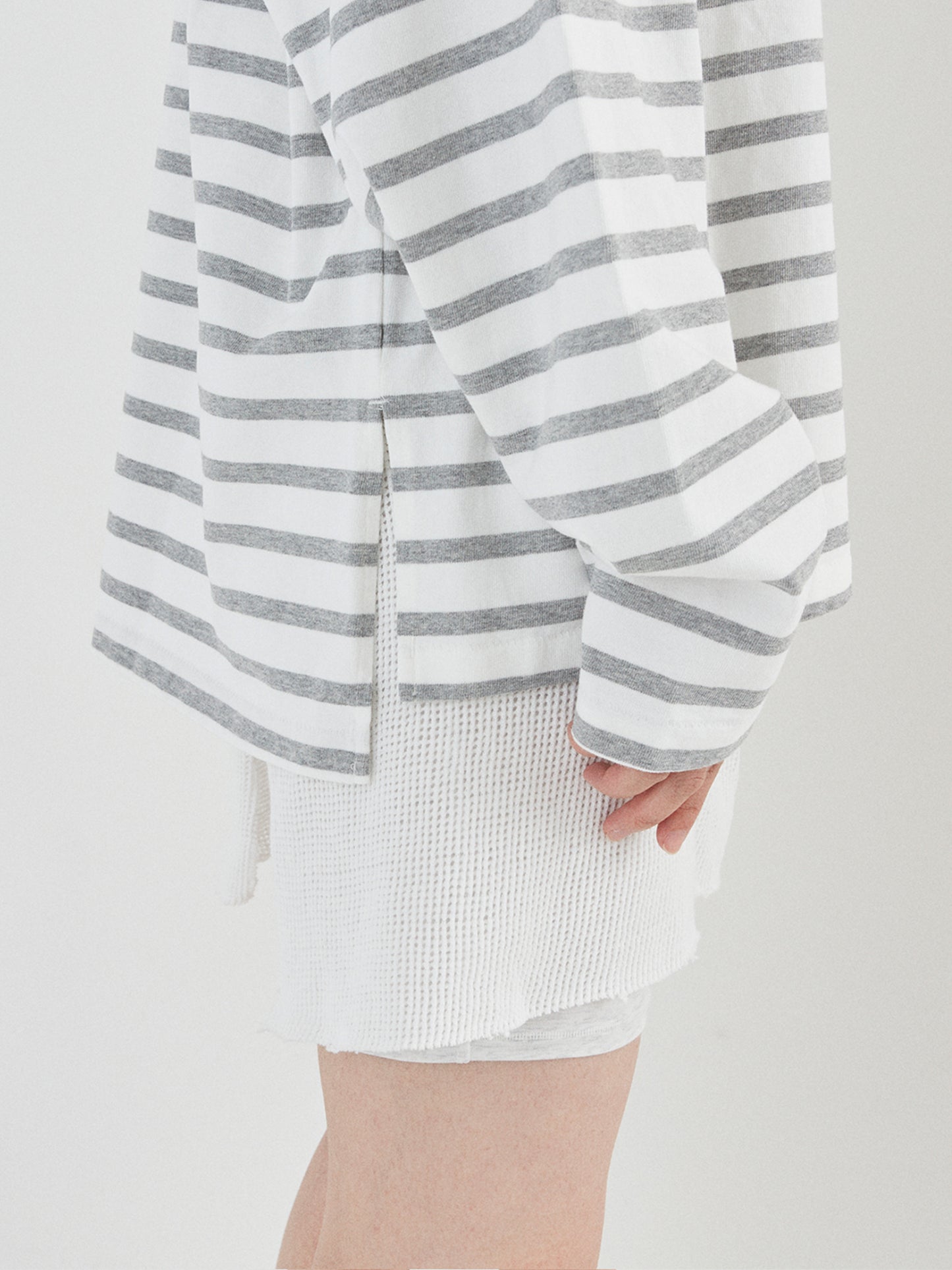 BAGGY BOAT L/S TEE COTTON BORDER JERSEY AM-C0201 White/Gray