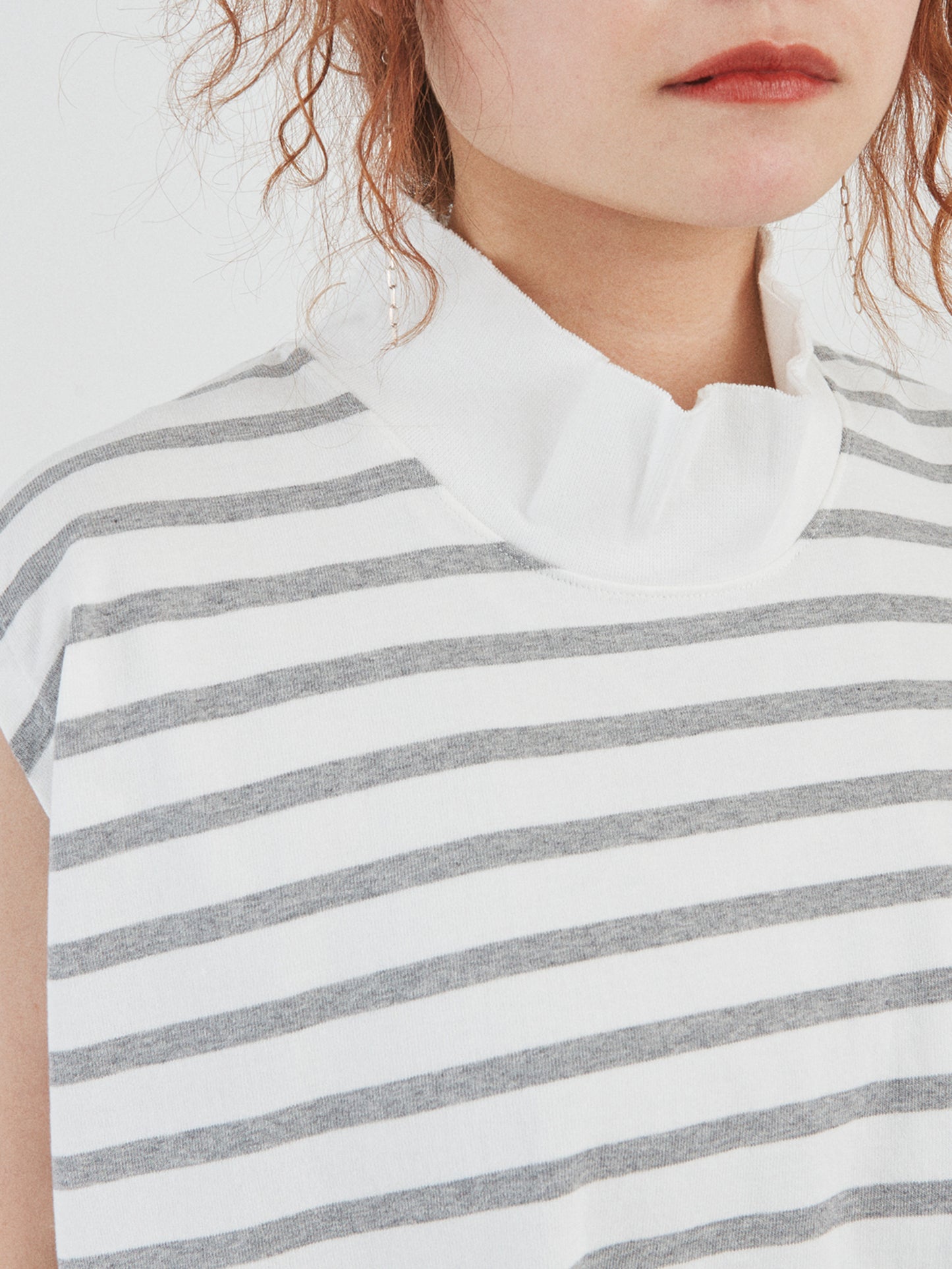 BAGGY N/S TEE COTTON BORDER JERSEY AM-C0204 White/Gray