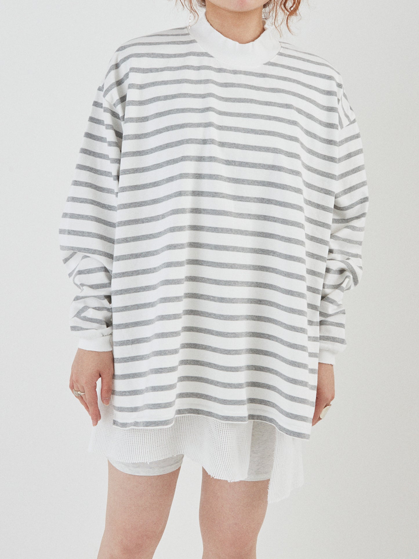 BAGGY L/S TEE COTTON BORDER JERSEY AM-C0203 White/Gray
