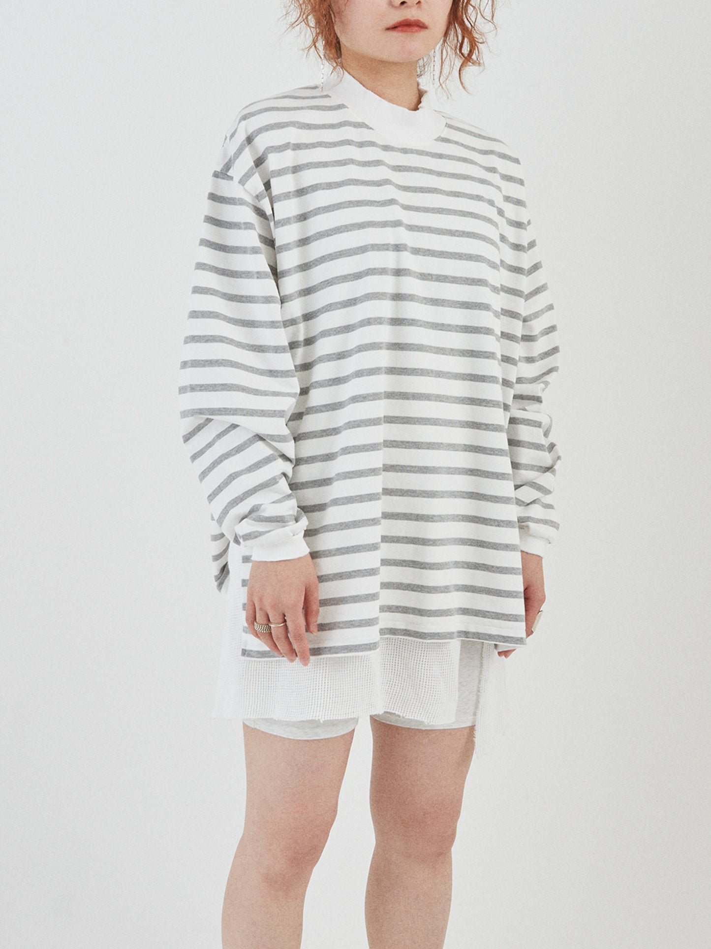 BAGGY L/S TEE COTTON BORDER JERSEY AM-C0203 White/Gray