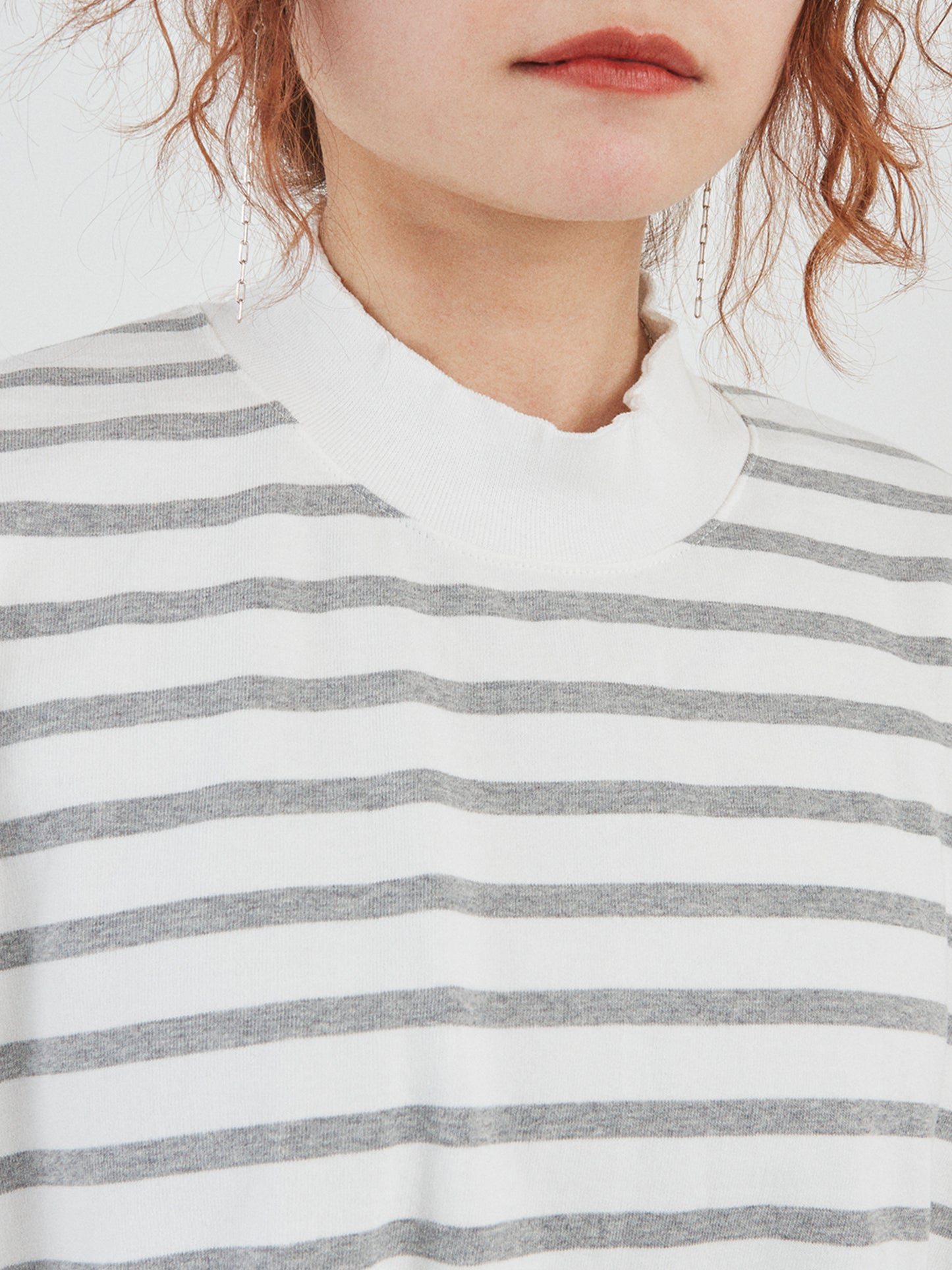 BAGGY L/S TEE COTTON BORDER JERSEY AM-C0203 White/Gray