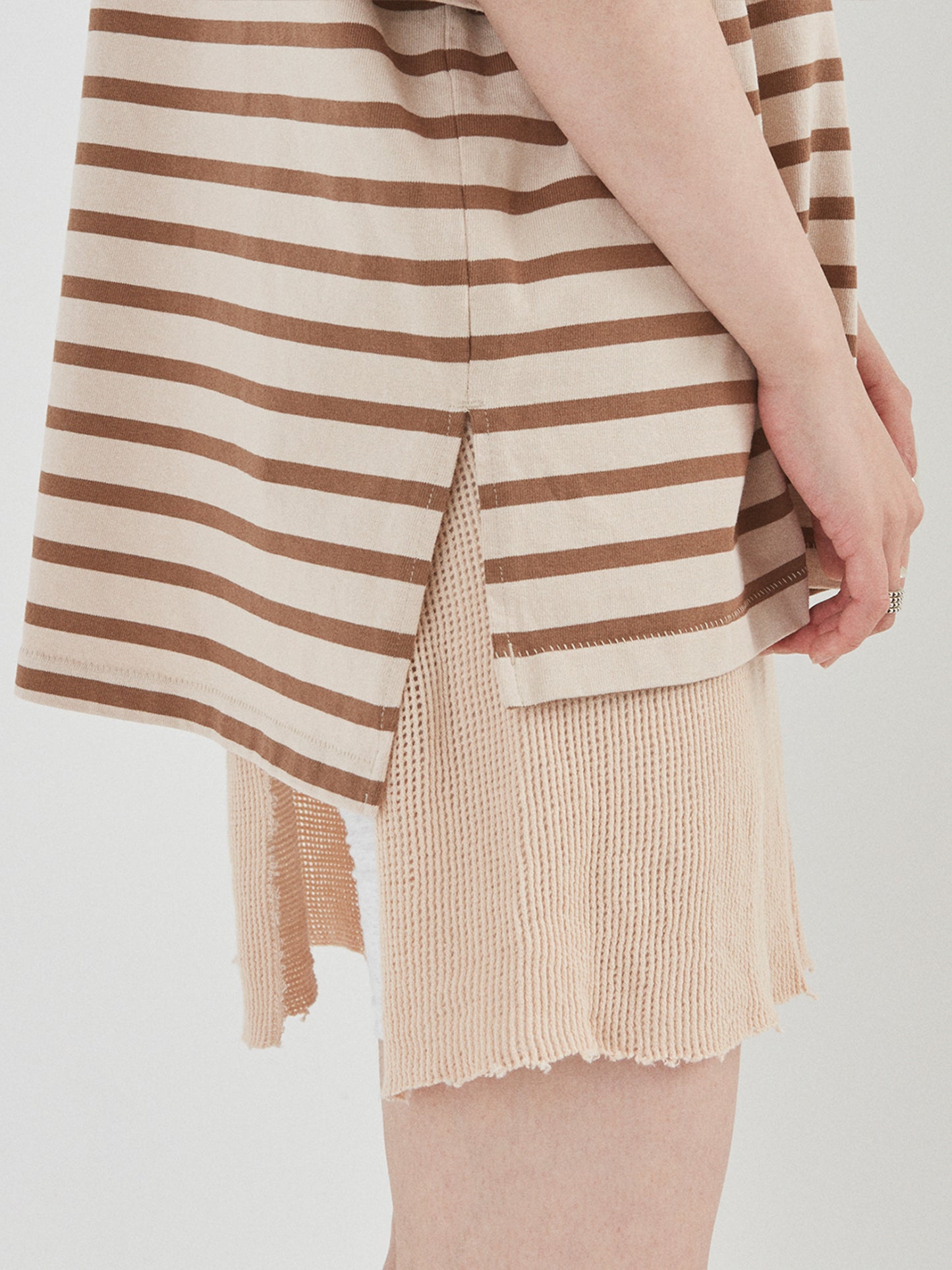 BAGGY BOAT S/S TEE COTTON BORDER JERSEY AM-C0202 Beige/Brown