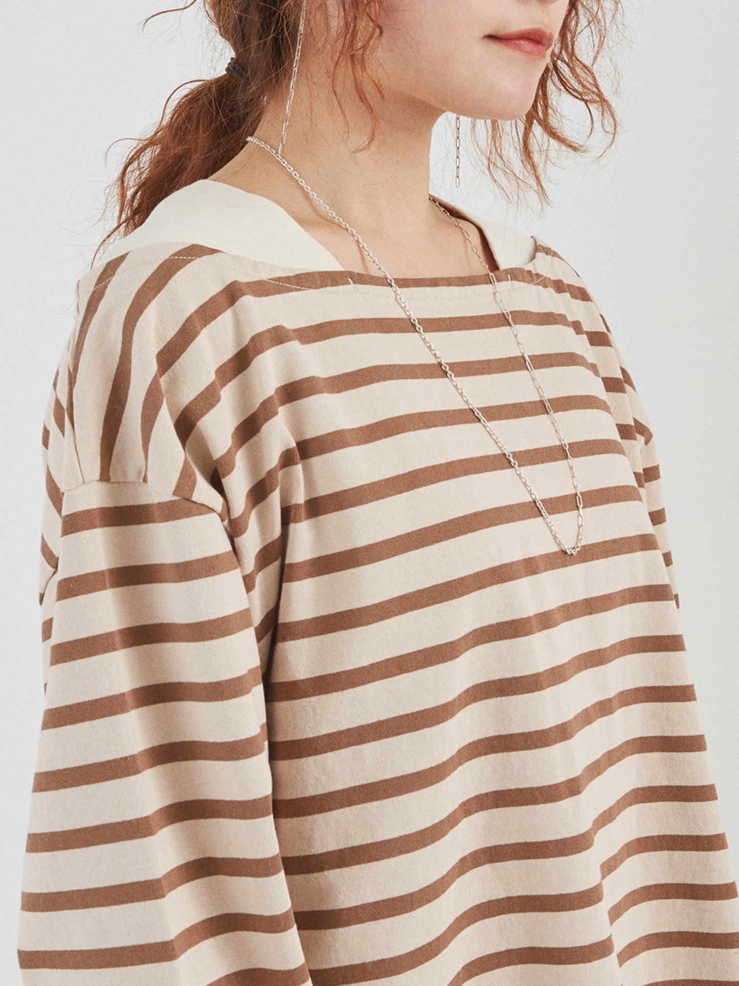 BAGGY BOAT L/S TEE COTTON BORDER JERSEY AM-C0201 Beige/Brown