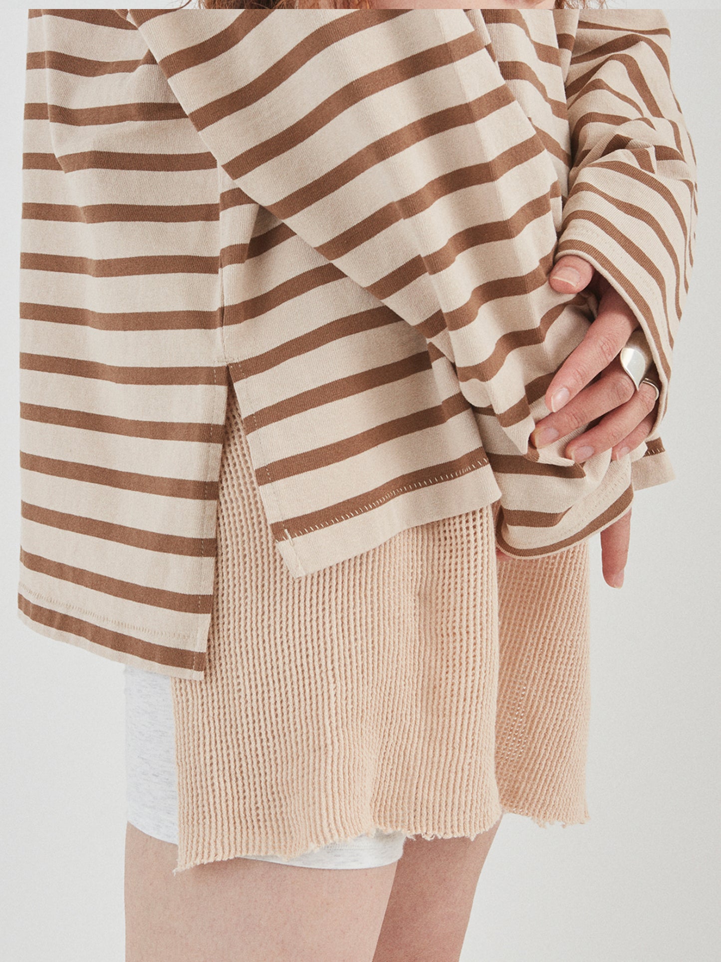 BAGGY BOAT L/S TEE COTTON BORDER JERSEY AM-C0201 Beige/Brown