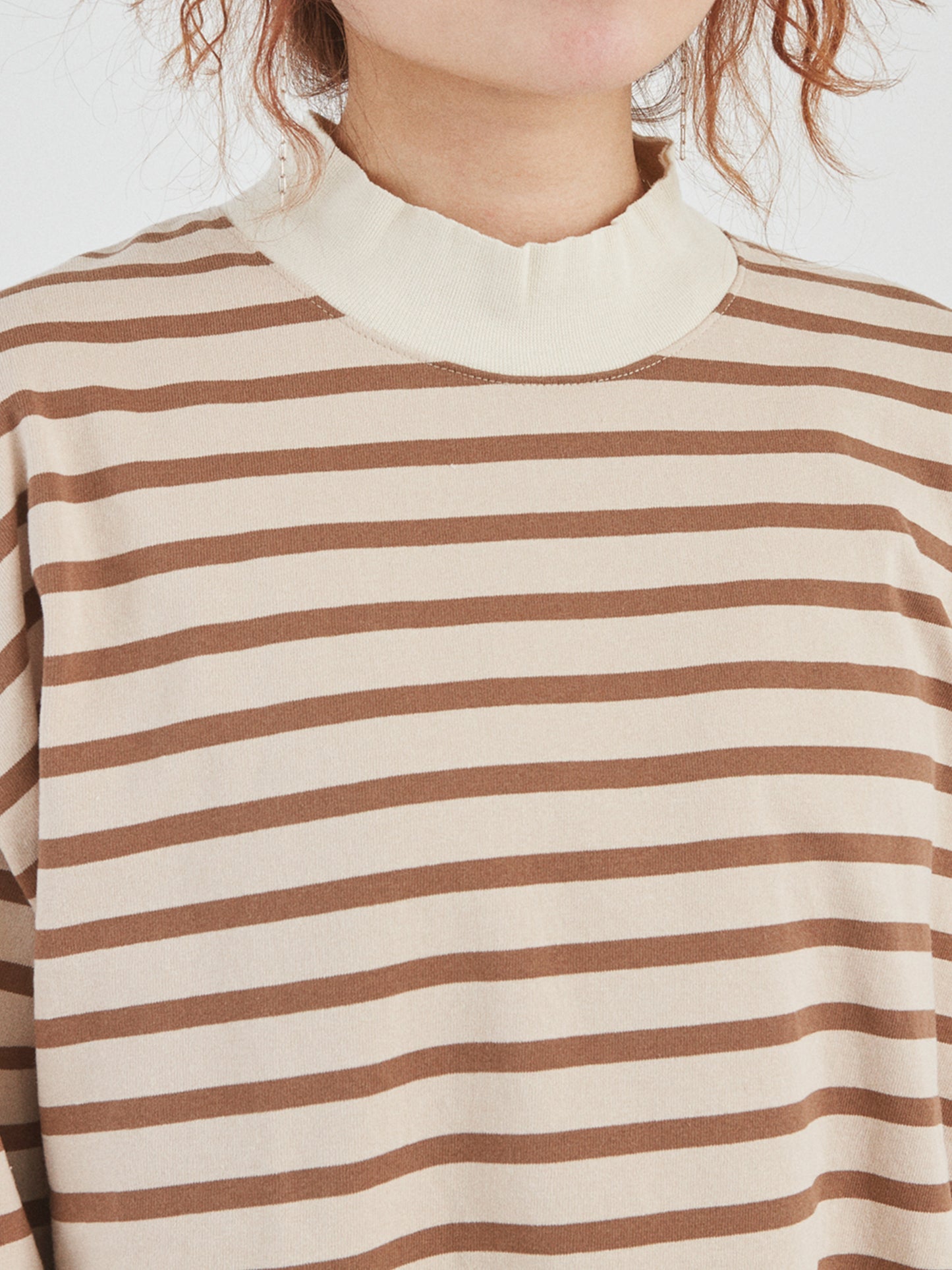 BAGGY L/S TEE COTTON BORDER JERSEY AM-C0203 Beige/Brown