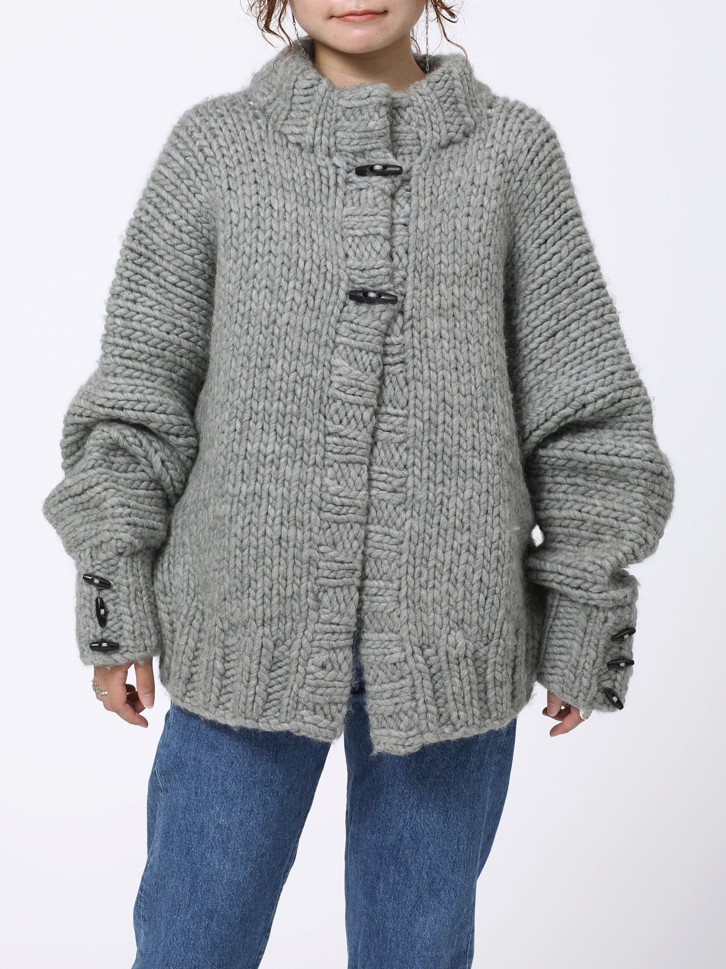 CHILLING HAND MADE SWEATER HEAVY WEIGHT WOOL YARN AM-K0309 GRAY