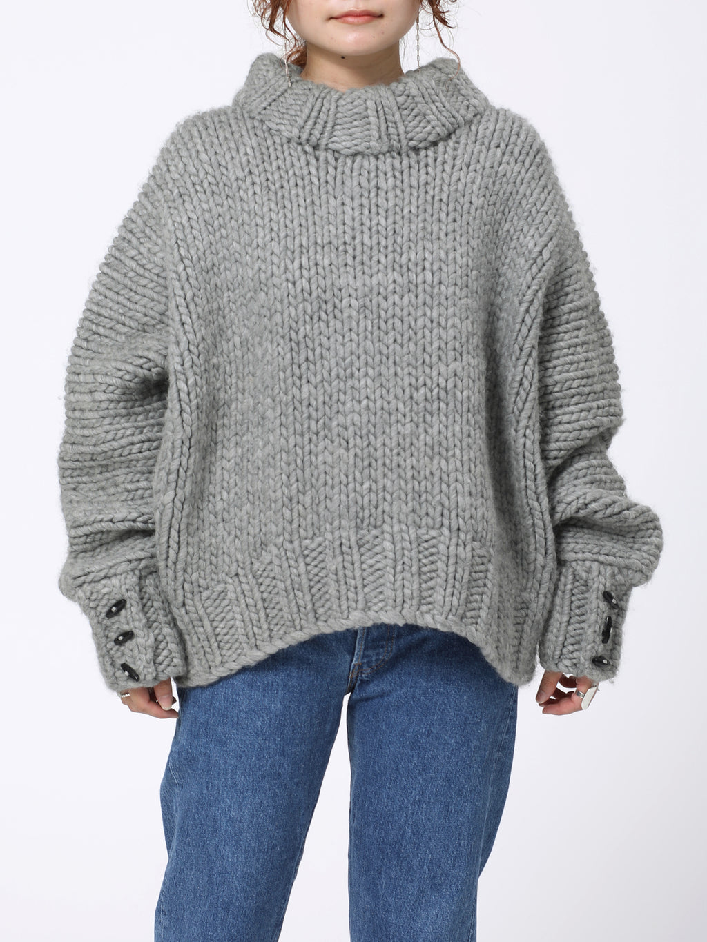 CHILLING HAND MADE SWEATER HEAVY WEIGHT WOOL YARN AM-K0309 GRAY