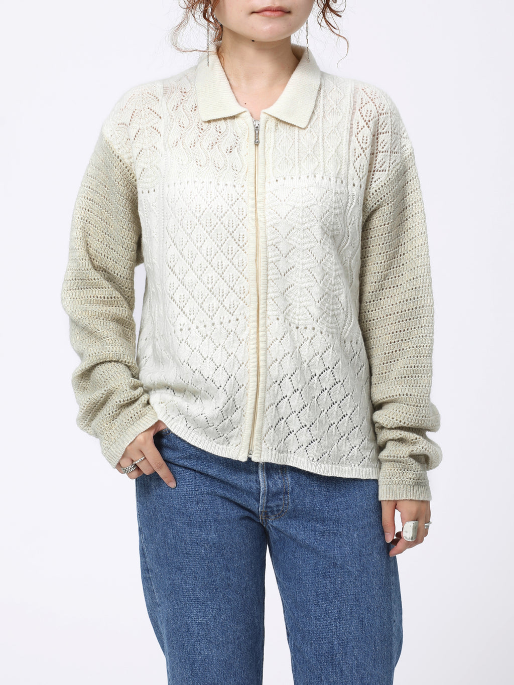 LOVER ZIP POLO L/S W/N MIX YARN AM-K0305 Off white