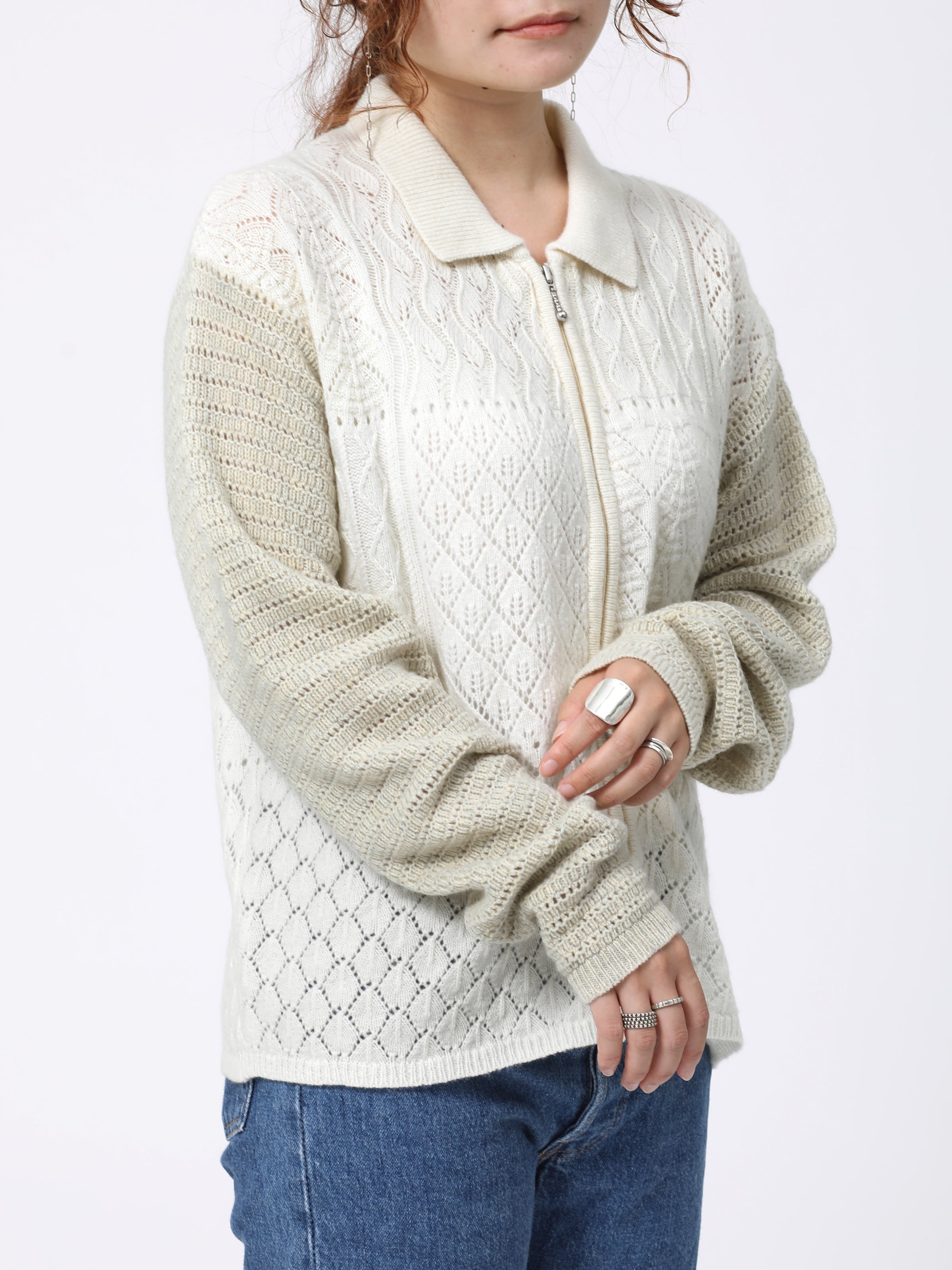 LOVER ZIP POLO L/S W/N MIX YARN AM-K0305 Off white