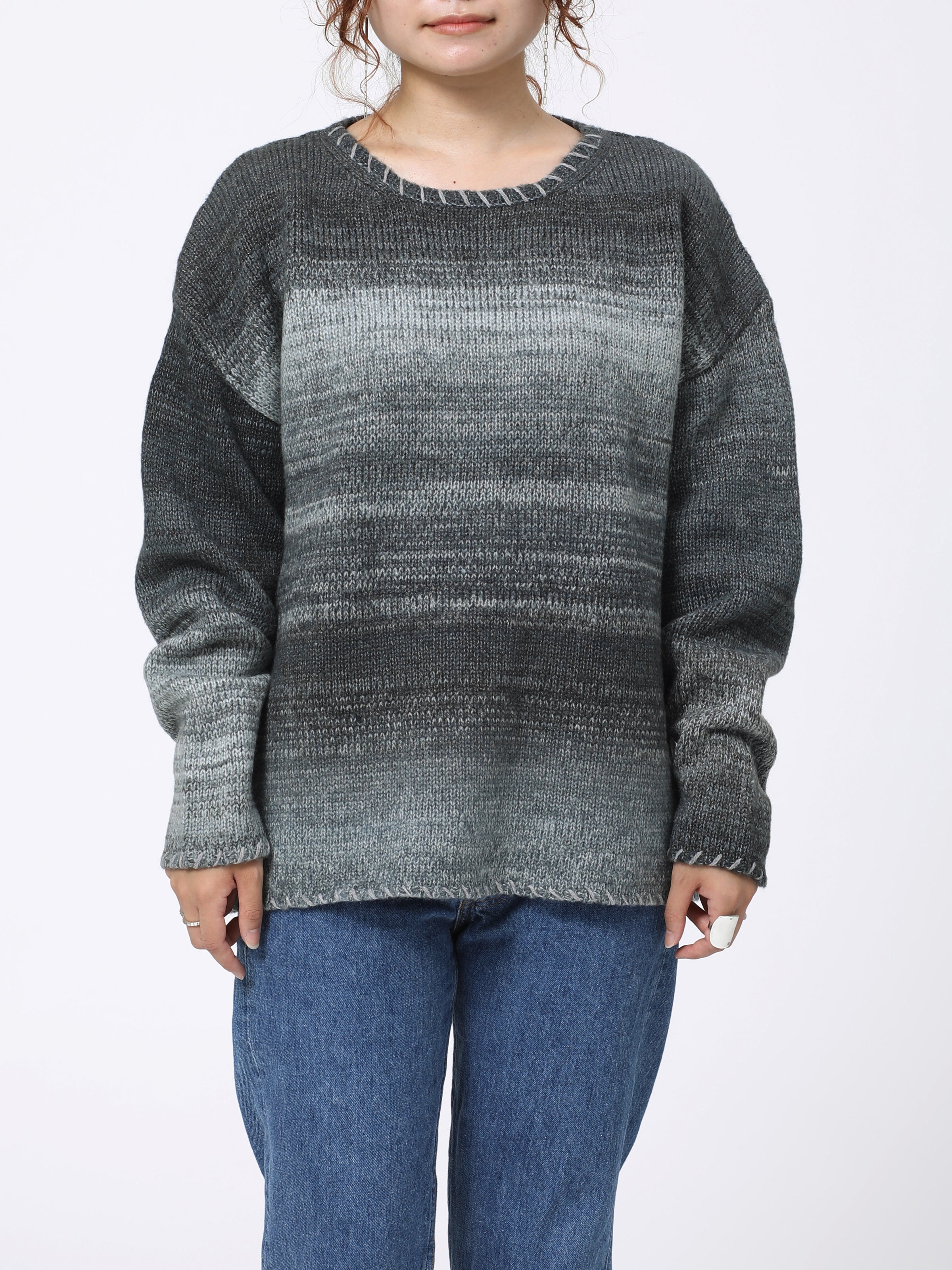 SPACY BOAT NECK TOPS COLOR MIX YARN AM-K0308 Gray