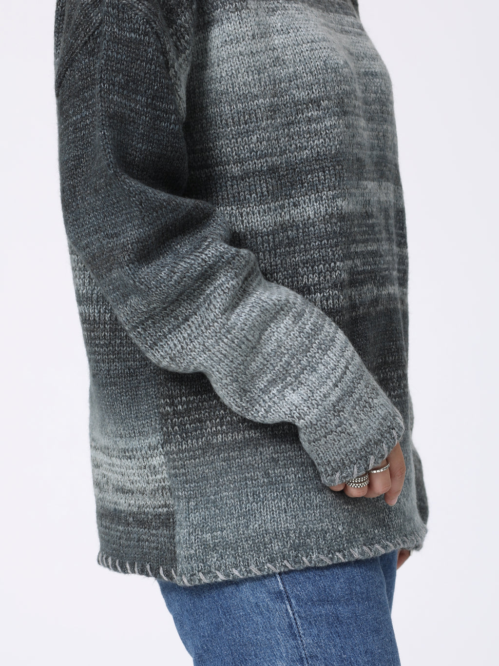 SPACY BOAT NECK TOPS COLOR MIX YARN AM-K0308 Gray