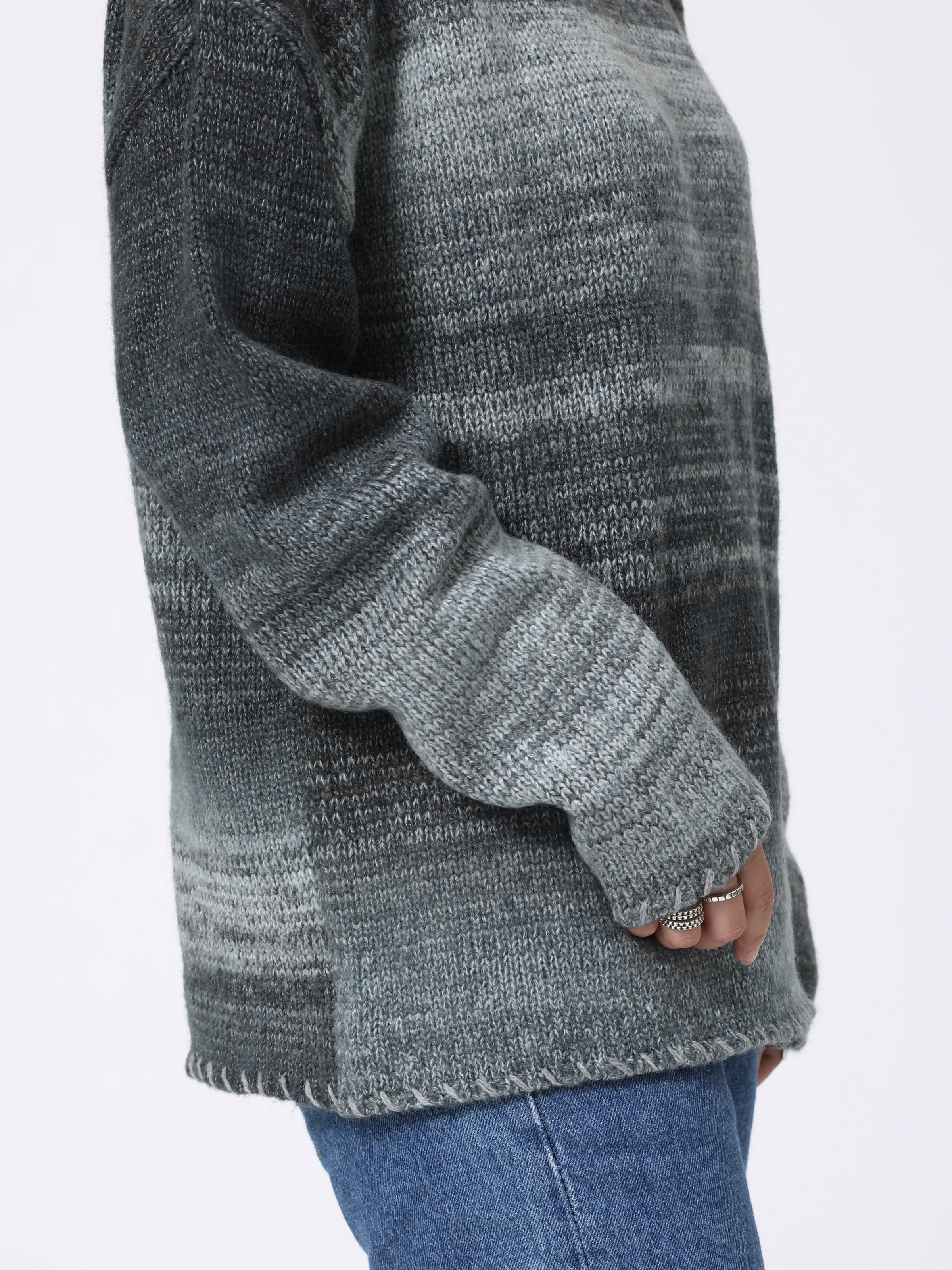 SPACY BOAT NECK TOPS COLOR MIX YARN AM-K0308 Gray