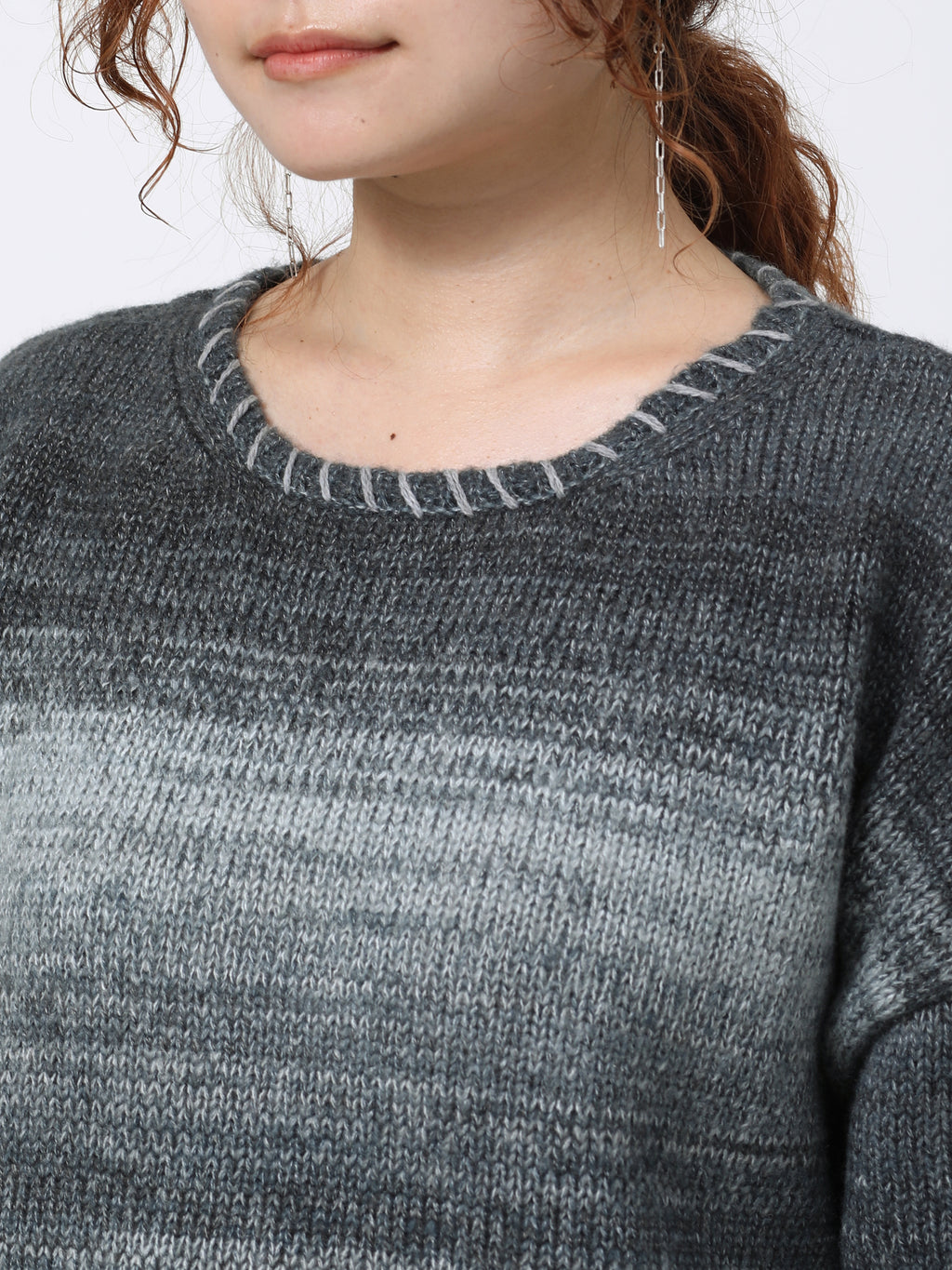 SPACY BOAT NECK TOPS COLOR MIX YARN AM-K0308 Gray