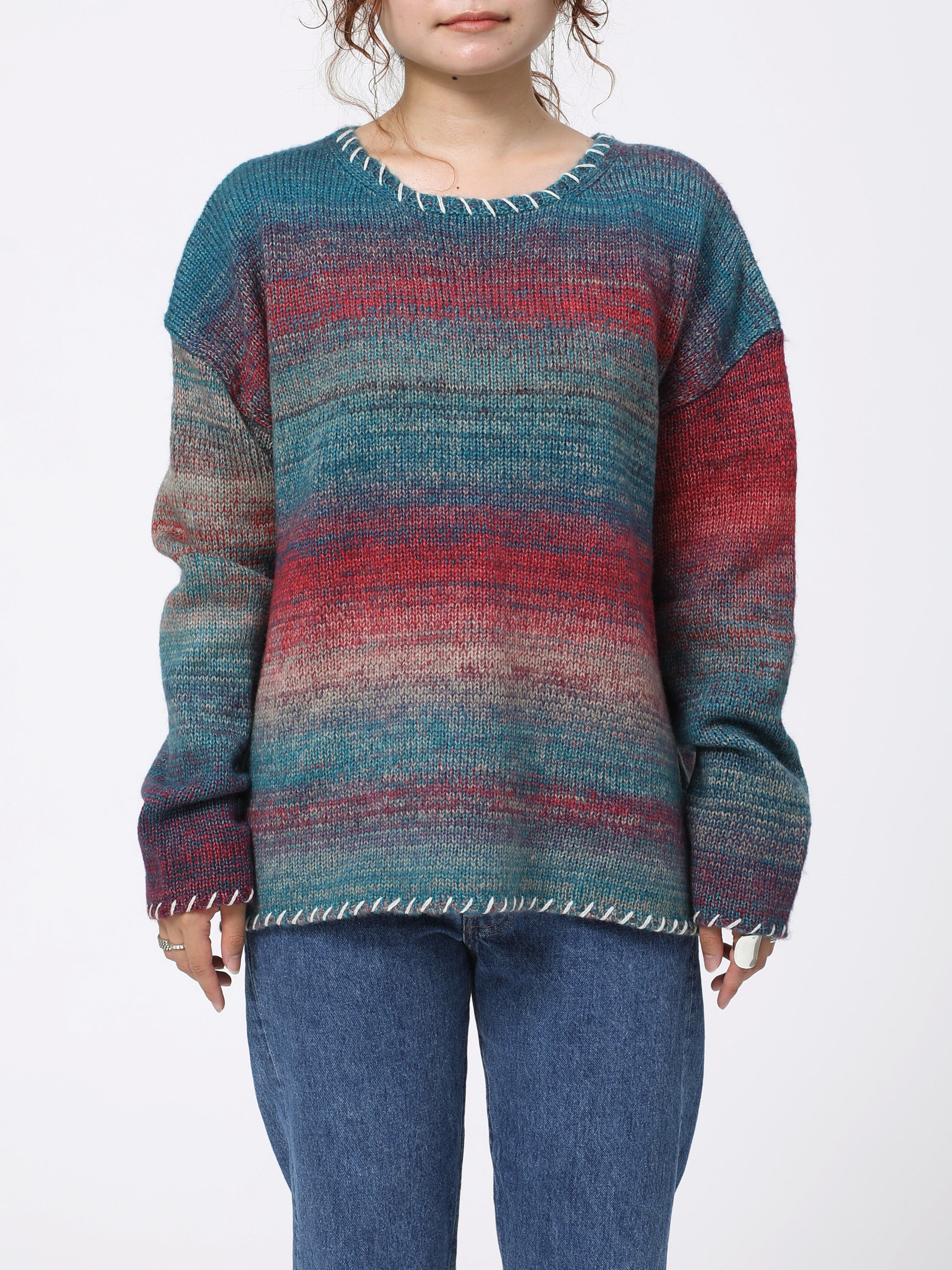 SPACY BOAT NECK TOPS COLOR MIX YARN AM-K0308 Pink