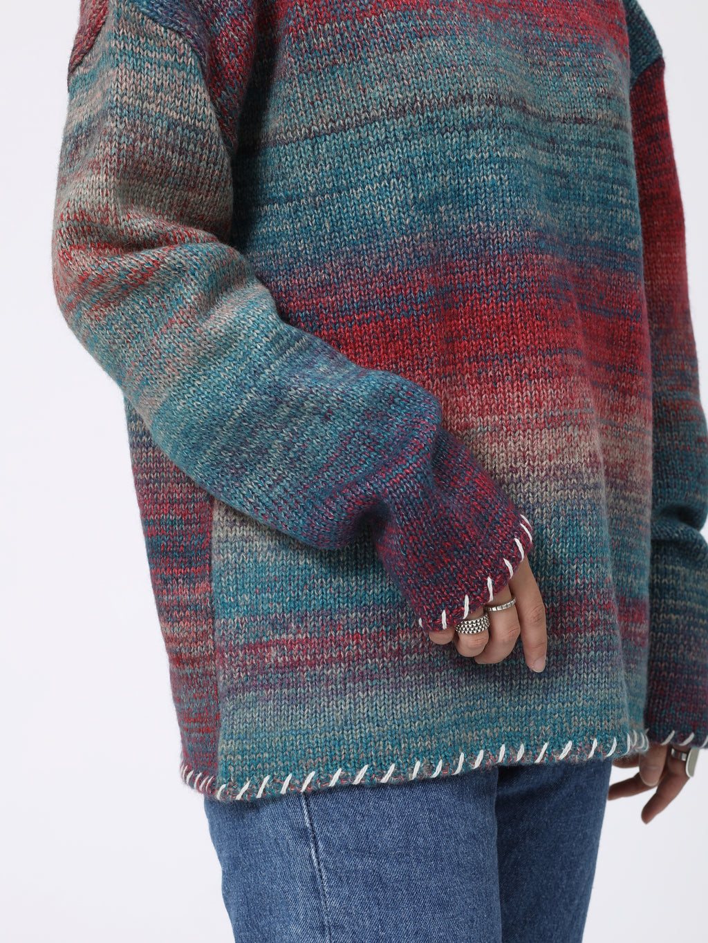 SPACY BOAT NECK TOPS COLOR MIX YARN AM-K0308 Pink