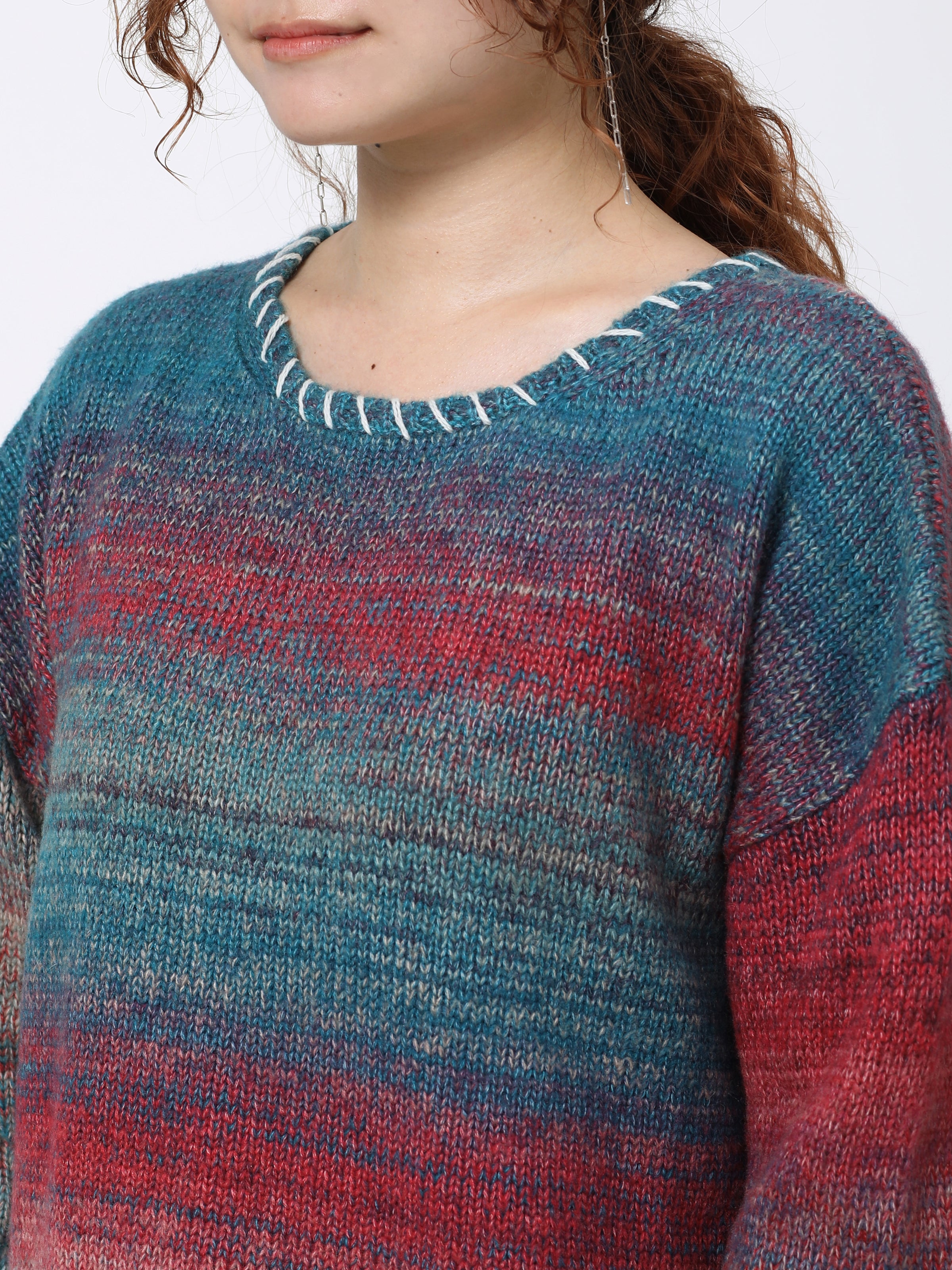 SPACY BOAT NECK TOPS COLOR MIX YARN AM-K0308 Pink