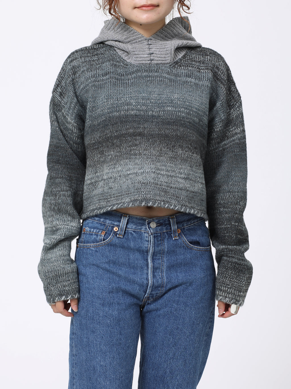 SPACY HOODED PARKA COLOR MIX YARN AM-K0307 Gray