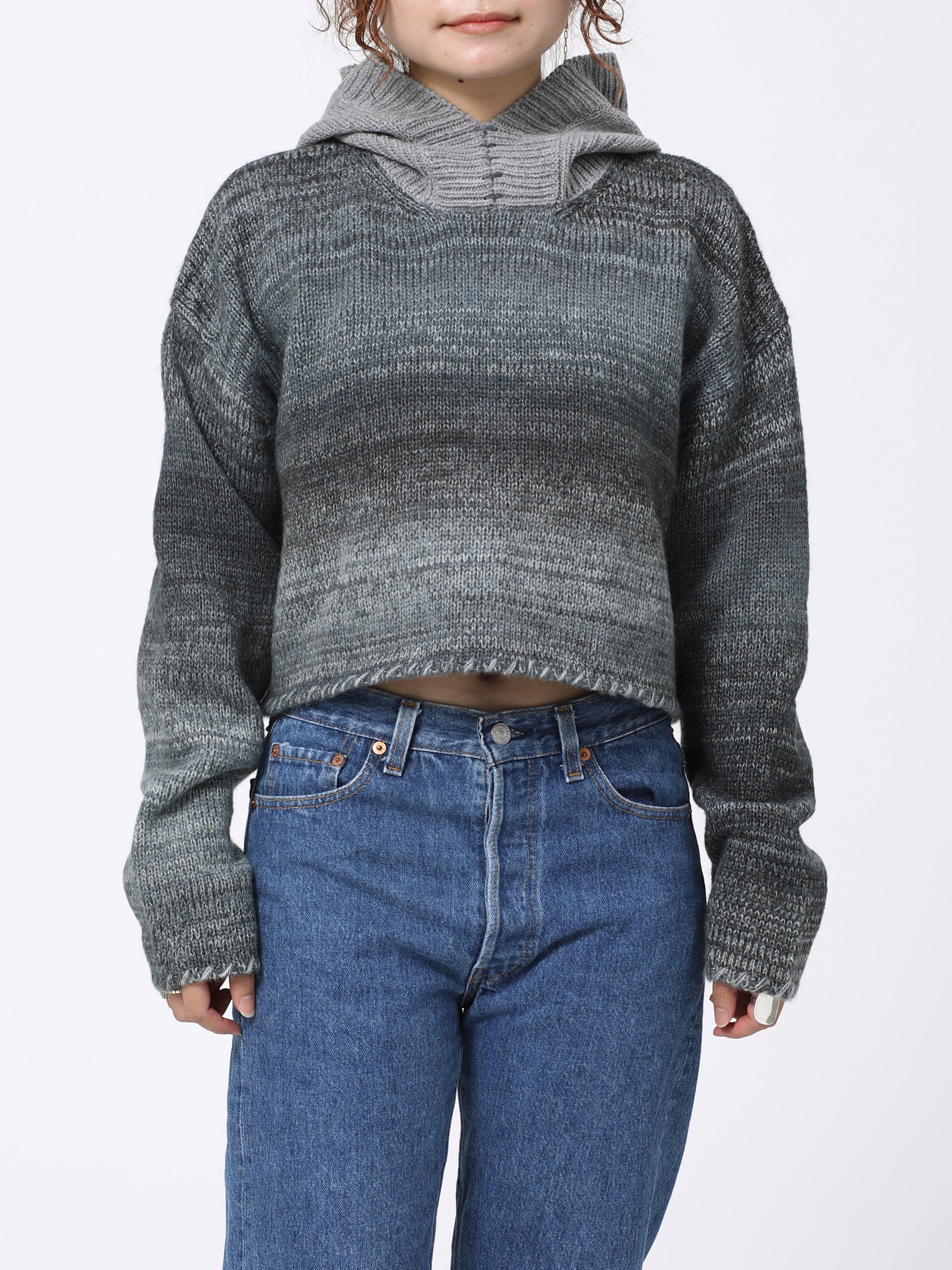 SPACY HOODED PARKA COLOR MIX YARN AM-K0307 Gray