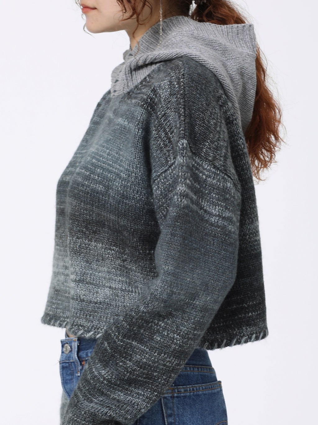 SPACY HOODED PARKA COLOR MIX YARN AM-K0307 Gray