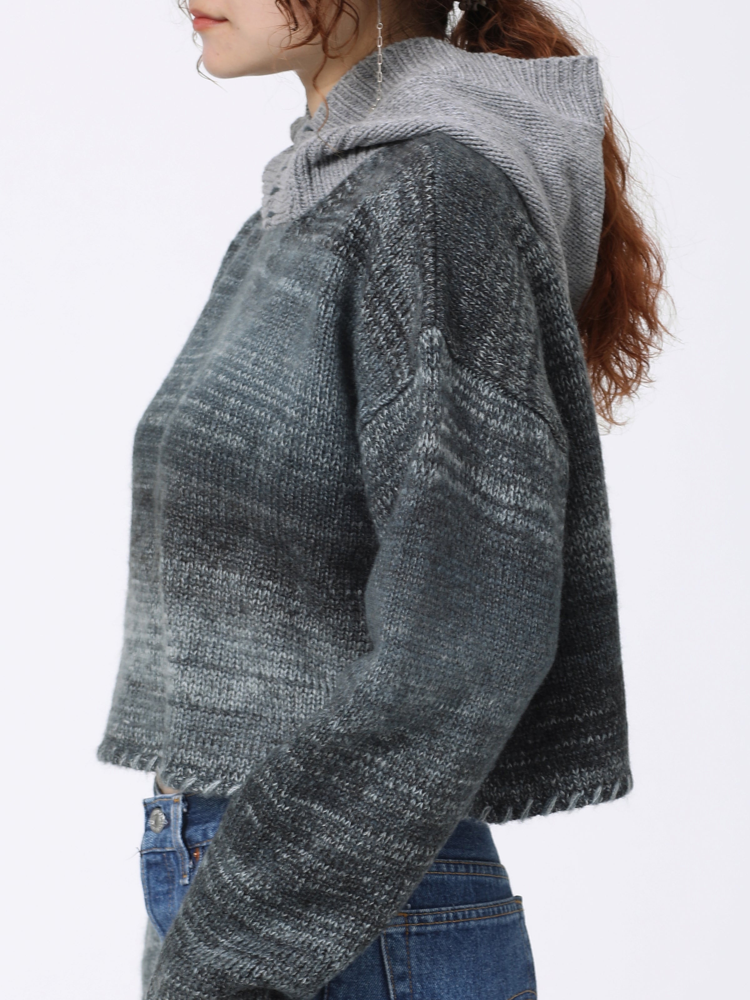 SPACY HOODED PARKA COLOR MIX YARN AM-K0307 Gray