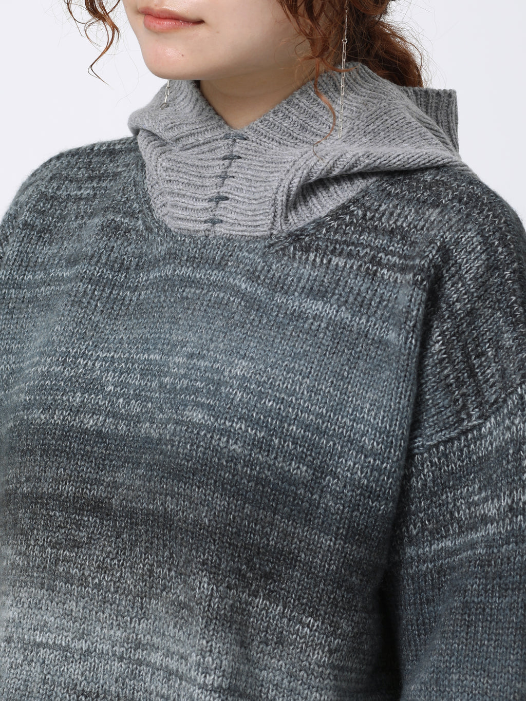 SPACY HOODED PARKA COLOR MIX YARN AM-K0307 Gray