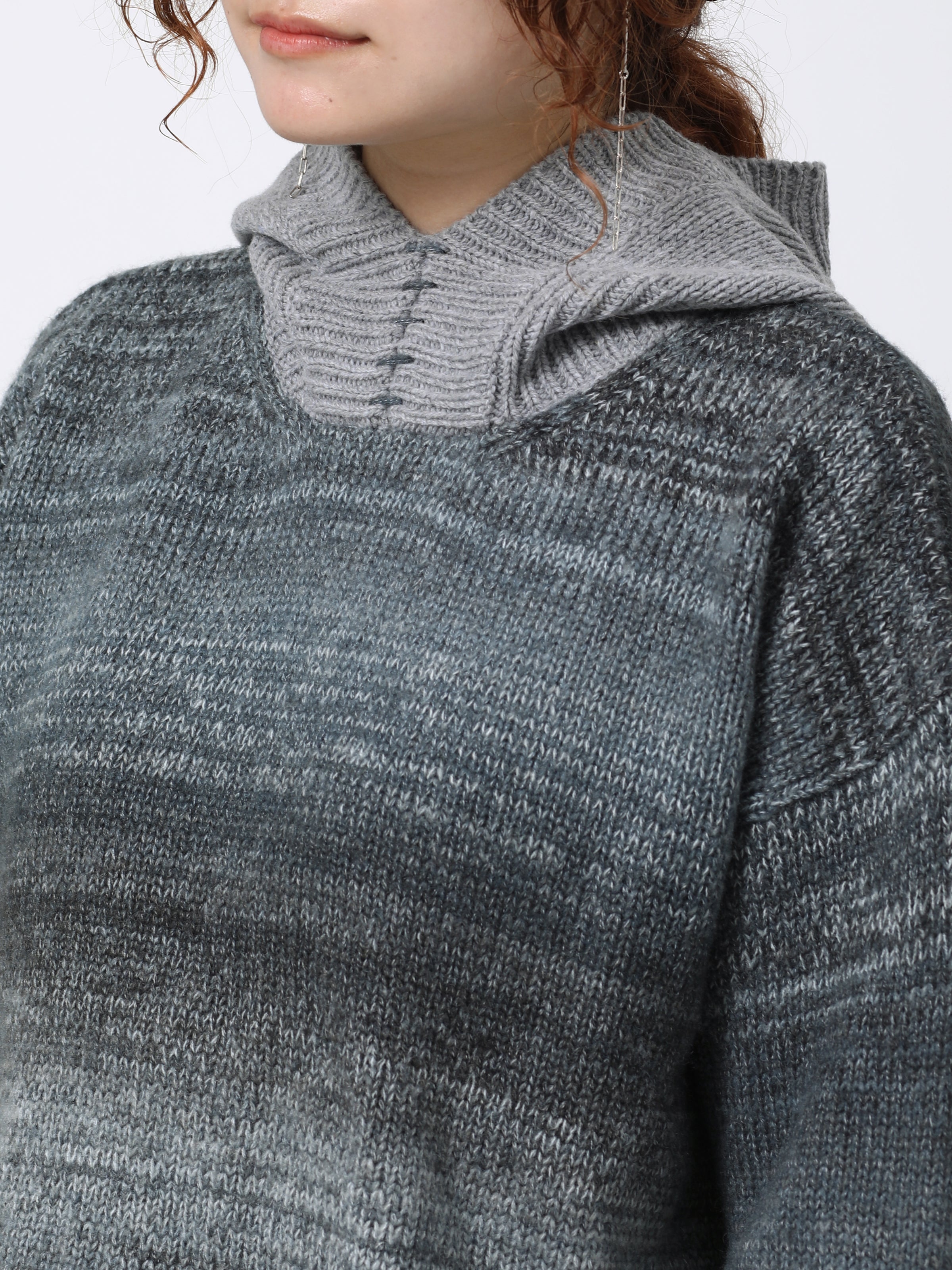 SPACY HOODED PARKA COLOR MIX YARN AM-K0307 Gray