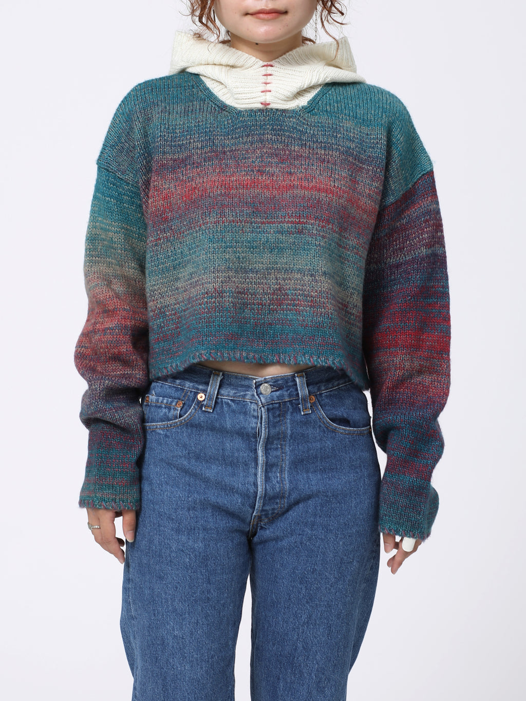 SPACY HOODED PARKA COLOR MIX YARN AM-K0307 Pink