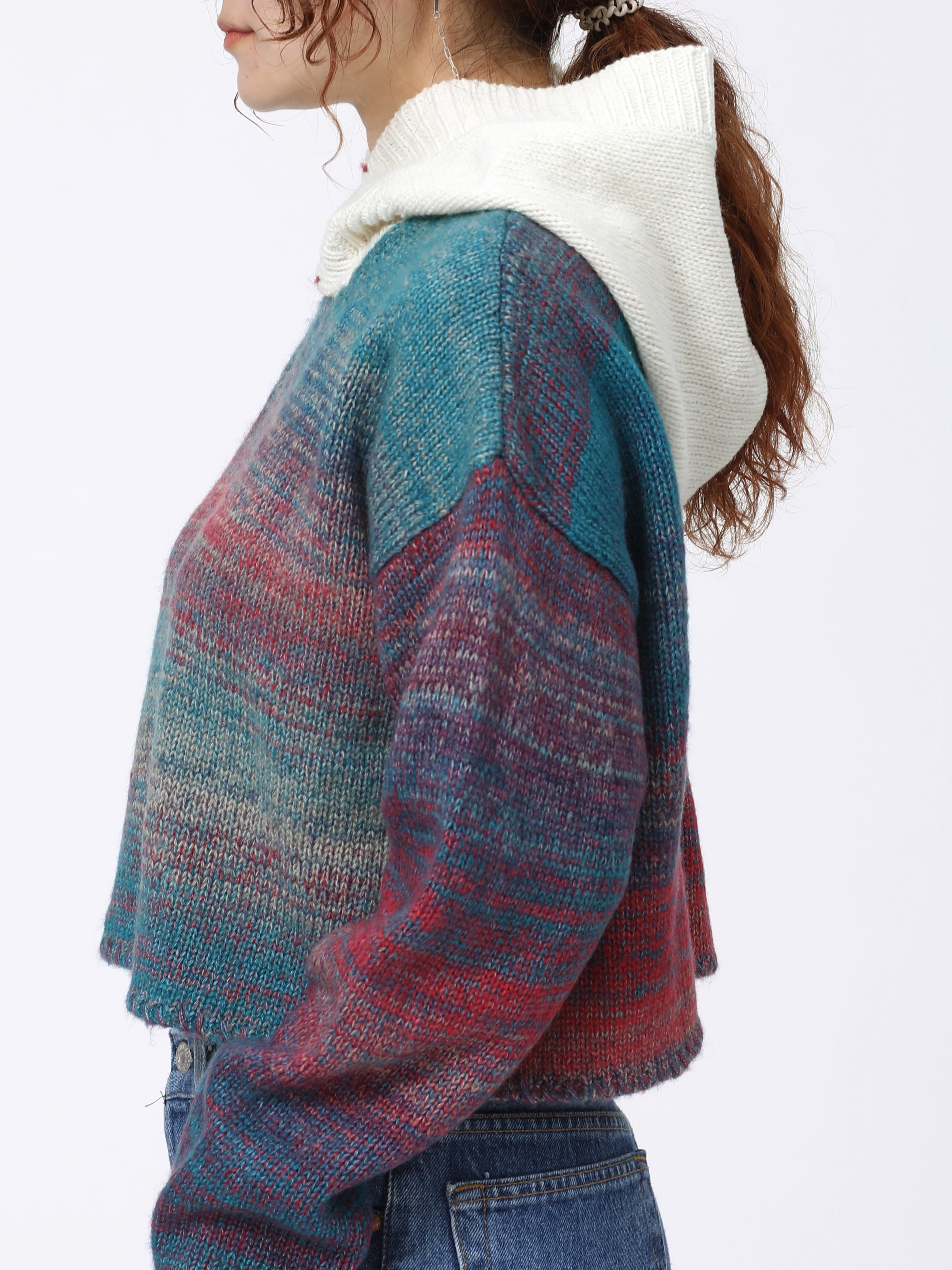 SPACY HOODED PARKA COLOR MIX YARN AM-K0307 Pink