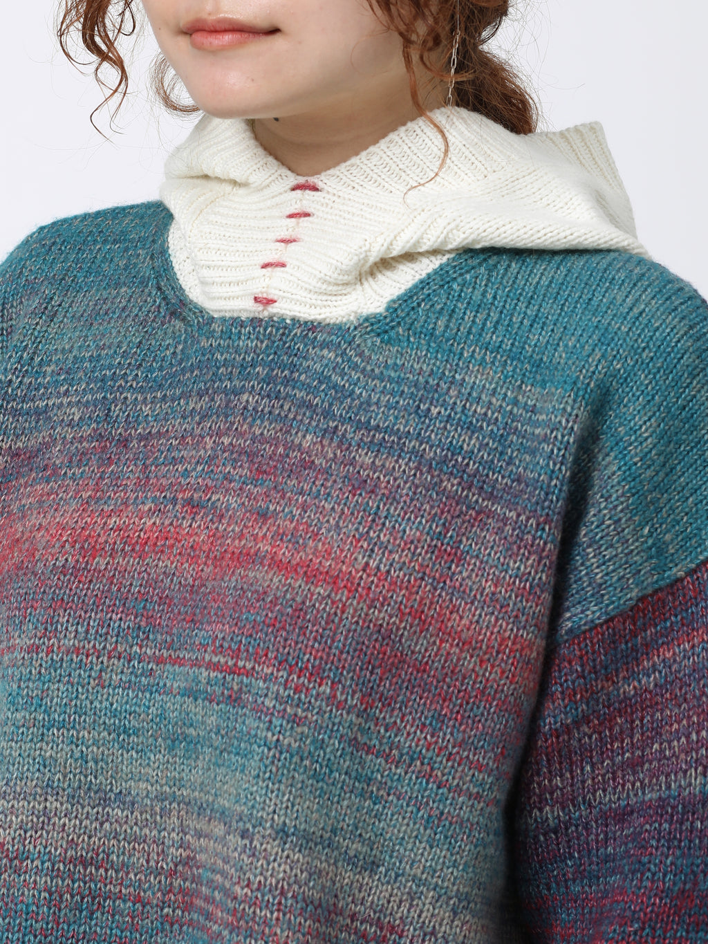 SPACY HOODED PARKA COLOR MIX YARN AM-K0307 Pink