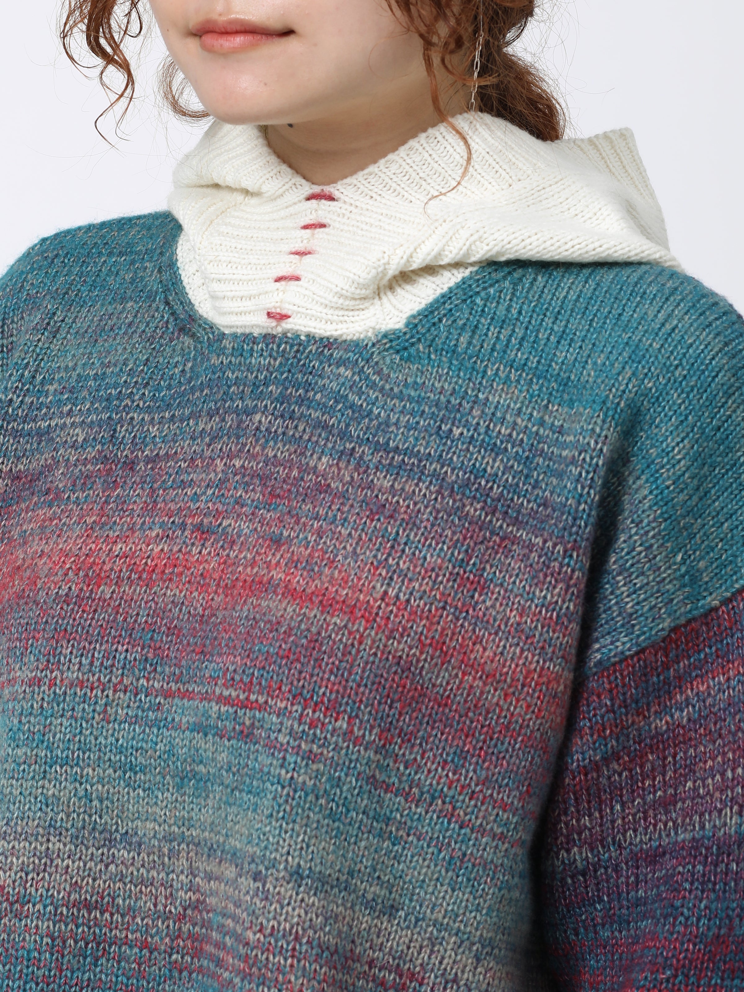 SPACY HOODED PARKA COLOR MIX YARN AM-K0307 Pink