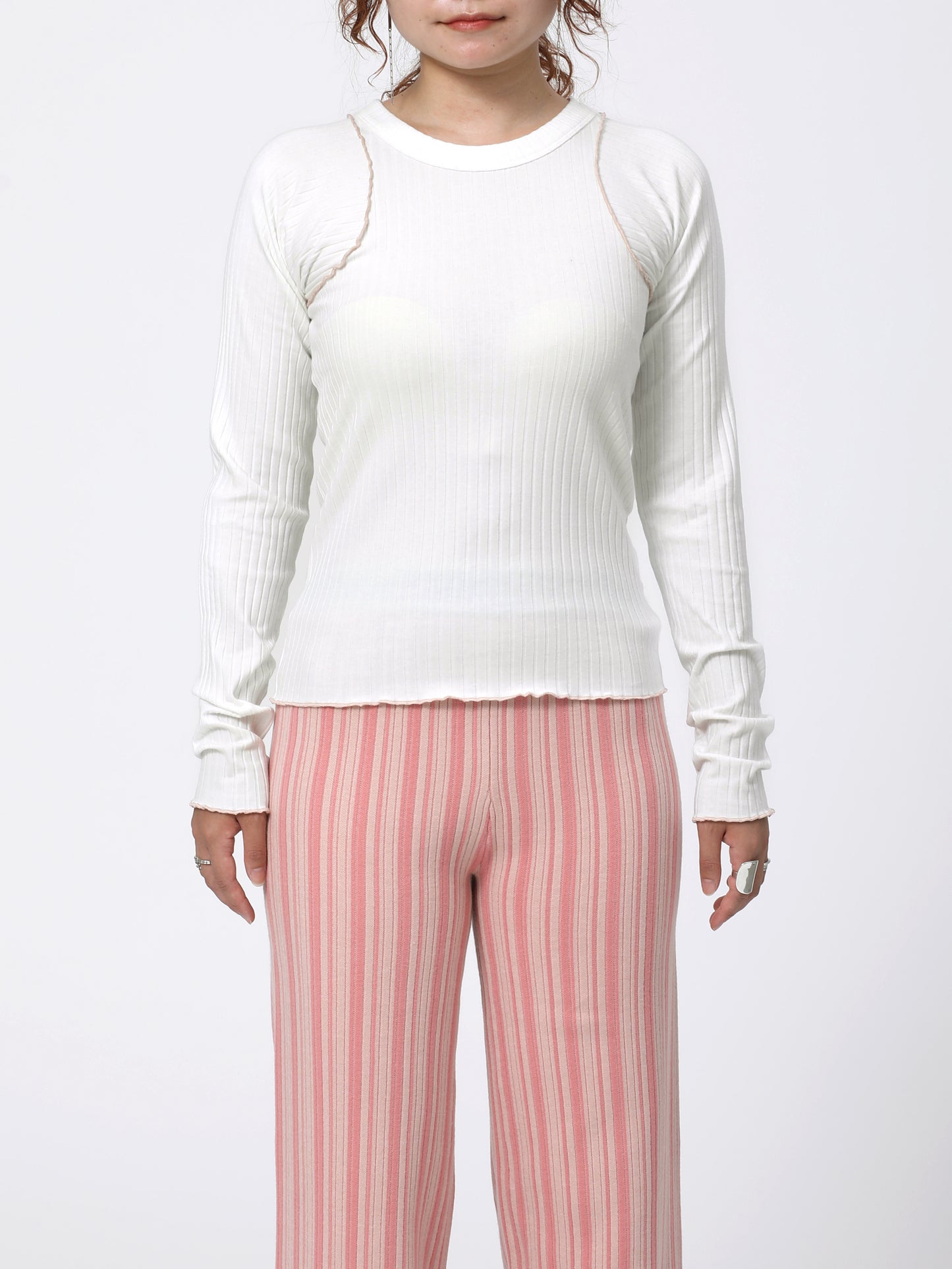 PHAT STRIPE PANTS POLY MIX YARN AM-K0311 Pink