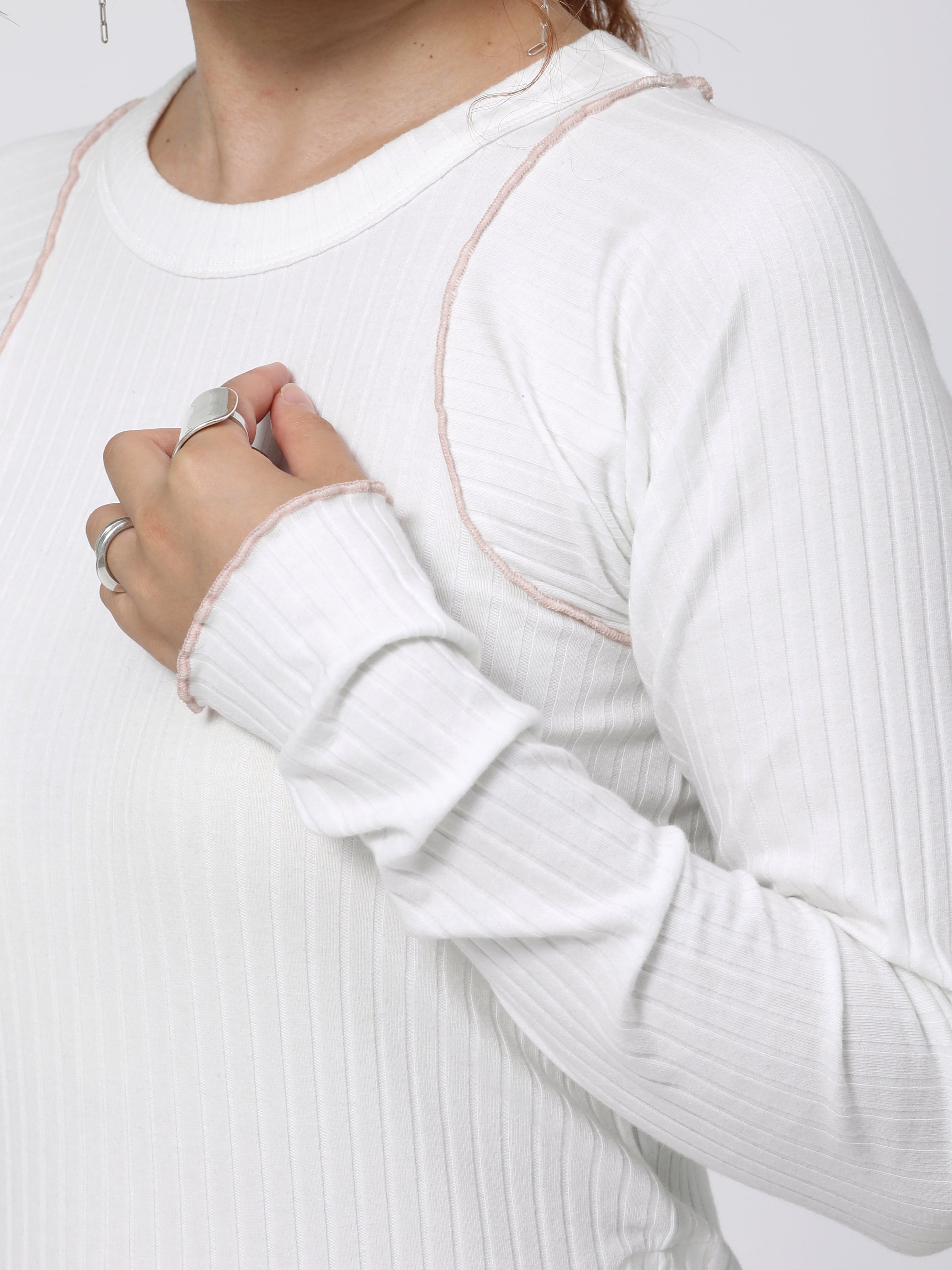 LOVER TOP L/S RIB STRETCH JERSEY AM-C0307 White x White