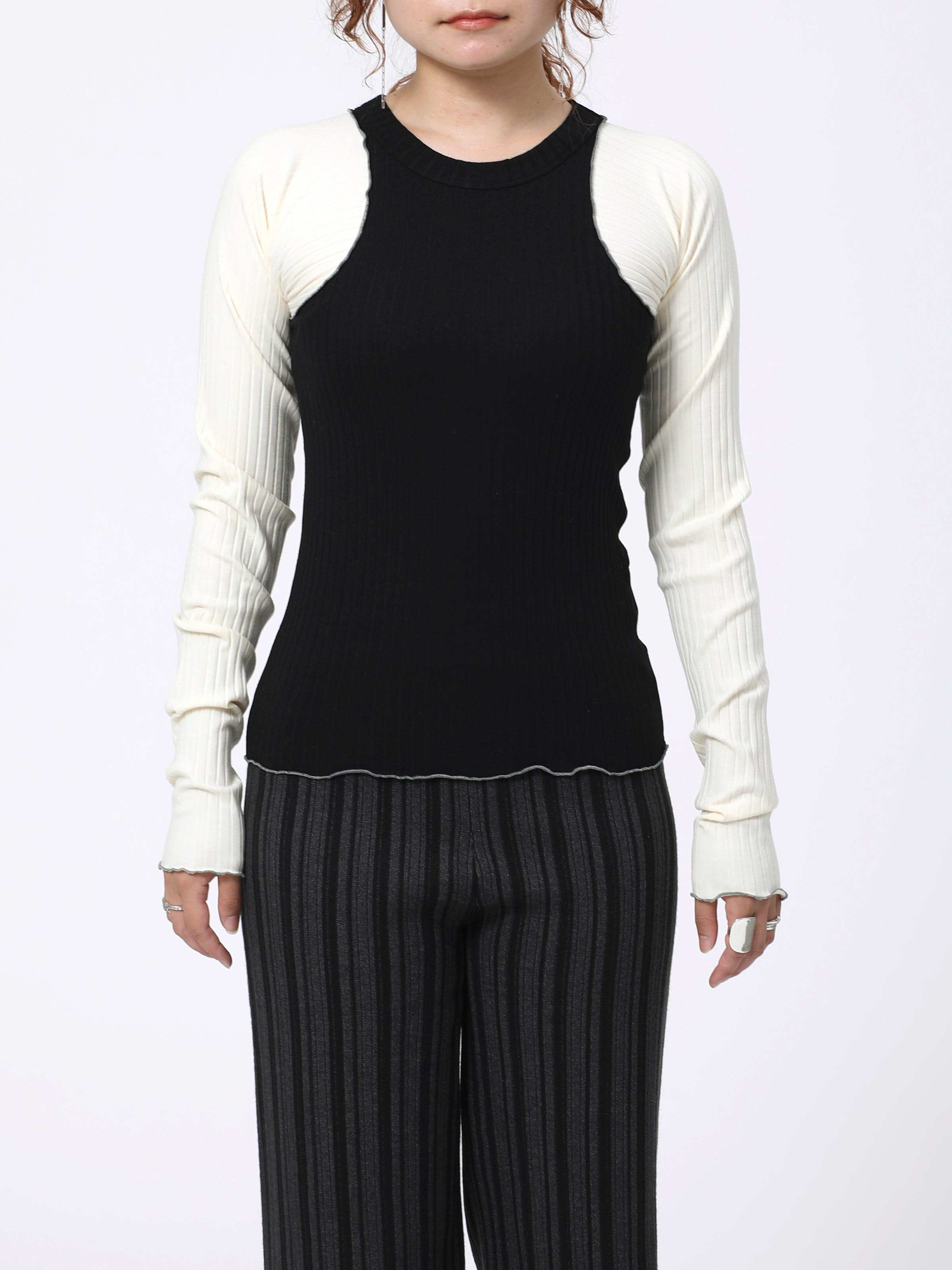 LOVER TOP L/S RIB STRETCH JERSEY AM-C0307 Black x Off white