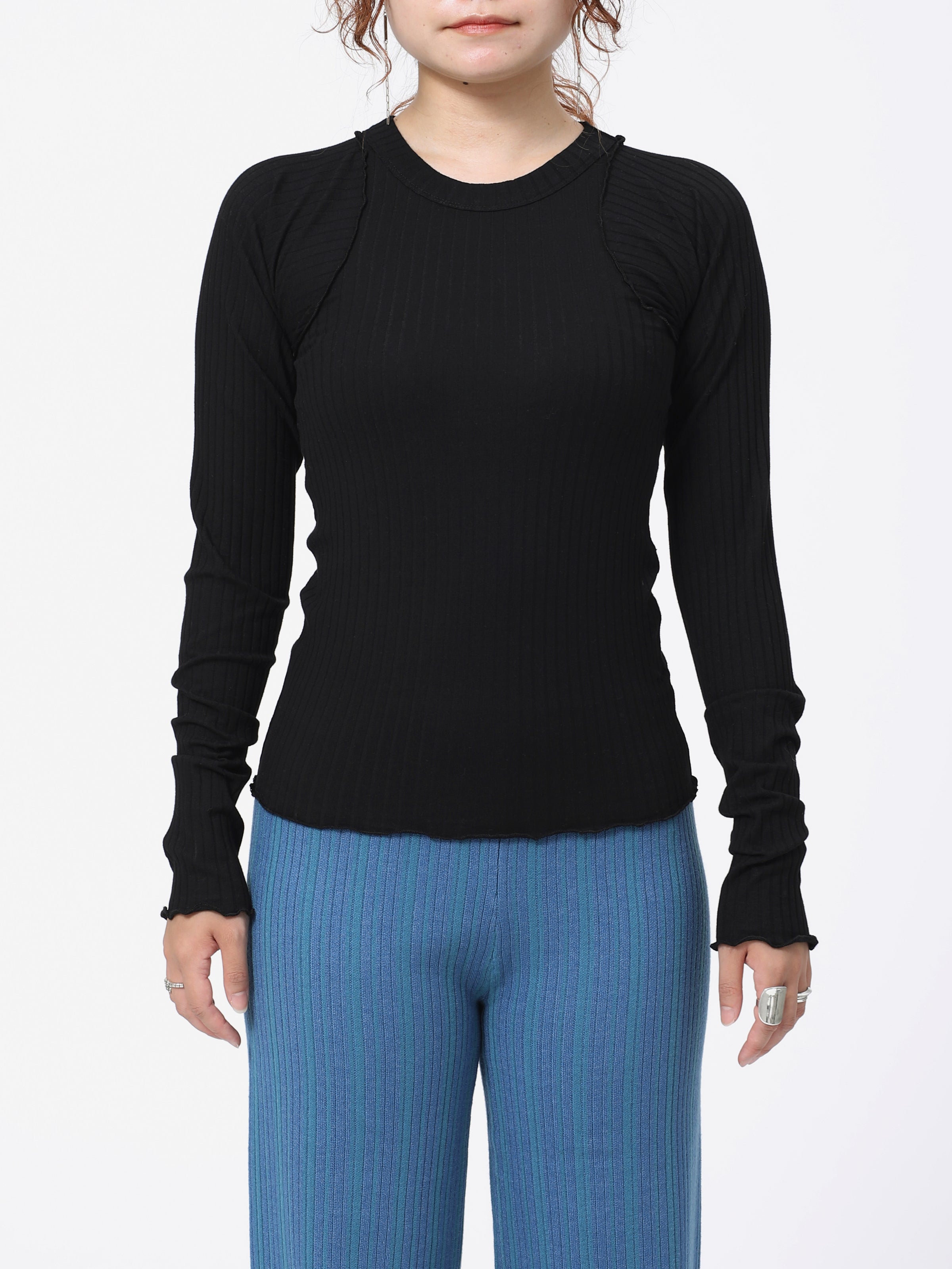 LOVER TOP L/S RIB STRETCH JERSEY AM-C0307 Black x Black