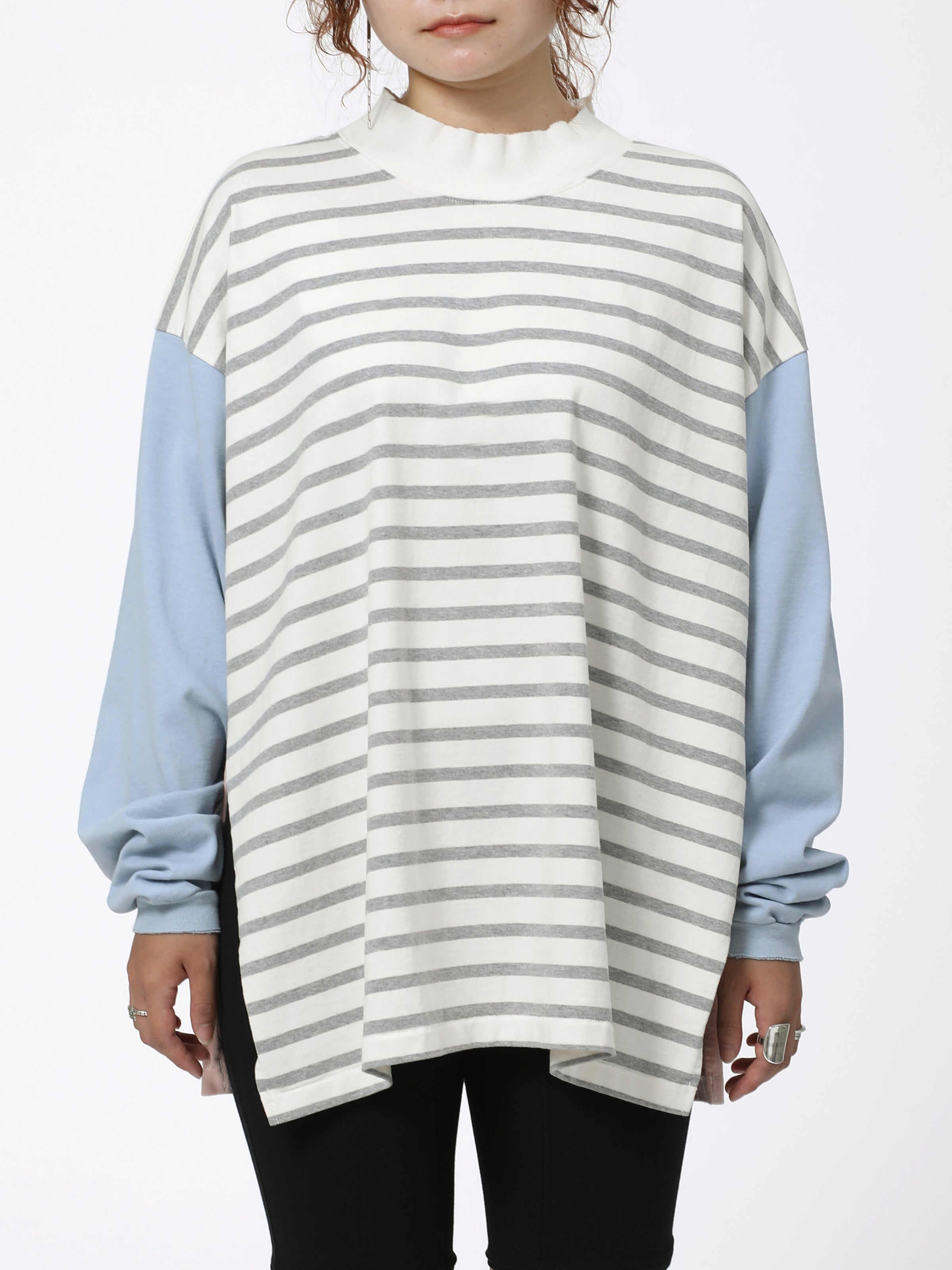 BAGGY L/S TEE COTTON BORDER JERSEY AM-C0310 Off white