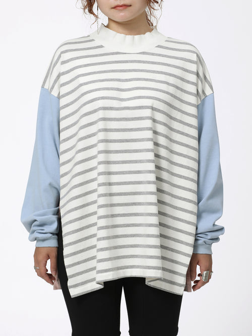 BAGGY L/S TEE COTTON BORDER JERSEY AM-C0310 Off white
