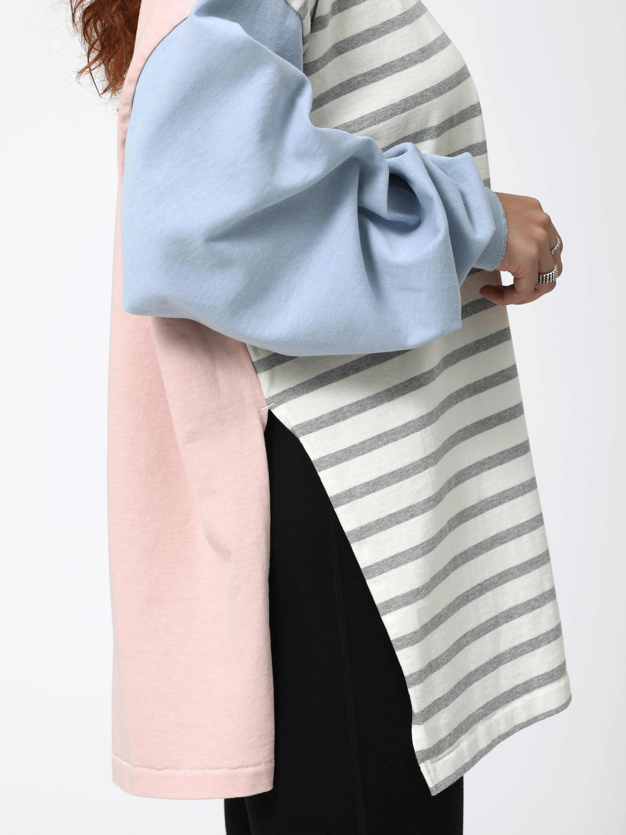 BAGGY L/S TEE COTTON BORDER JERSEY AM-C0310 Off white