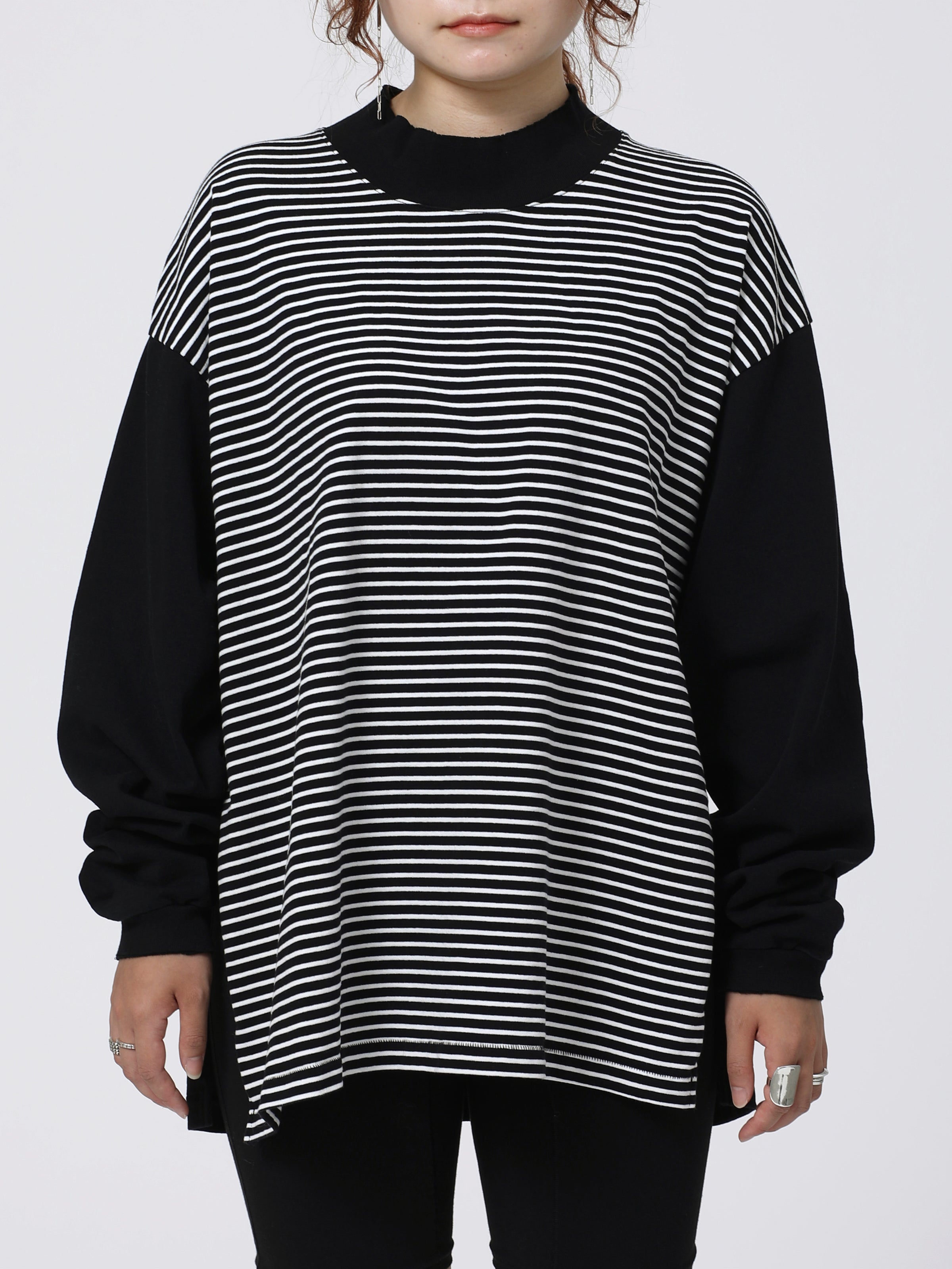 BAGGY L/S TEE COTTON BORDER JERSEY AM-C0310 Black