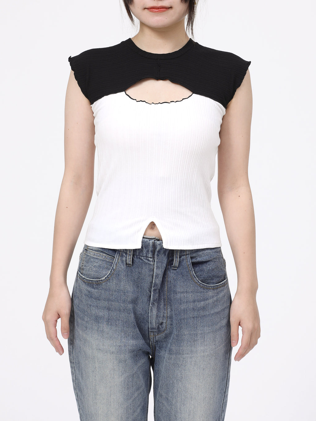 LOVER TOP S/S  RIB STRETCH JERSEY BICOLOR AM-C0411