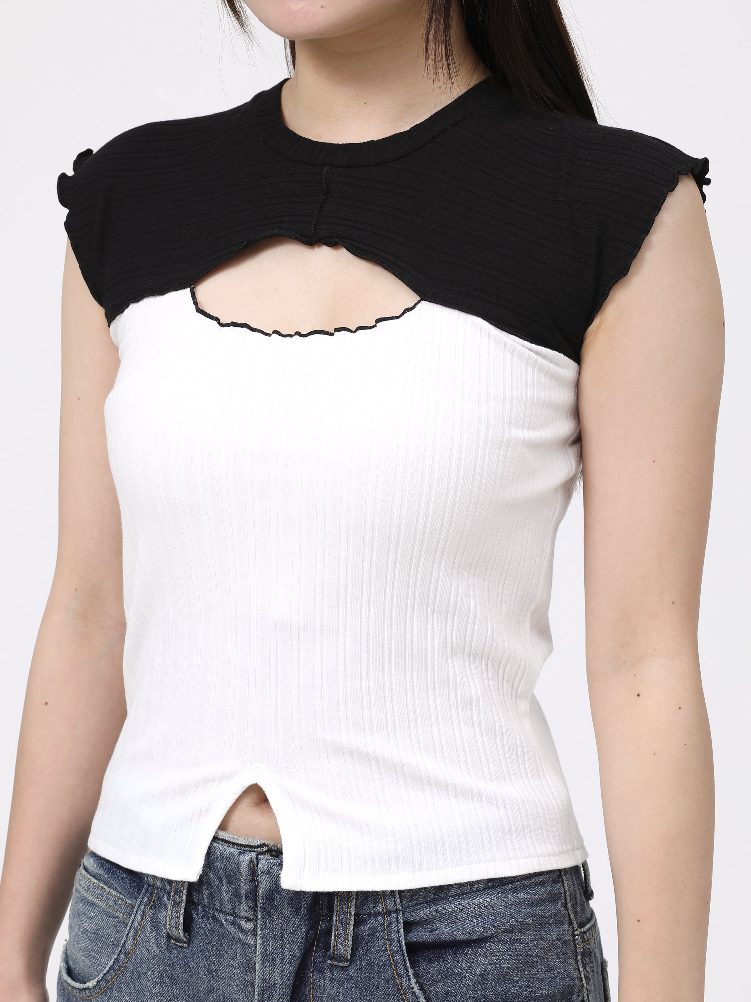 LOVER TOP S/S  RIB STRETCH JERSEY BICOLOR AM-C0411