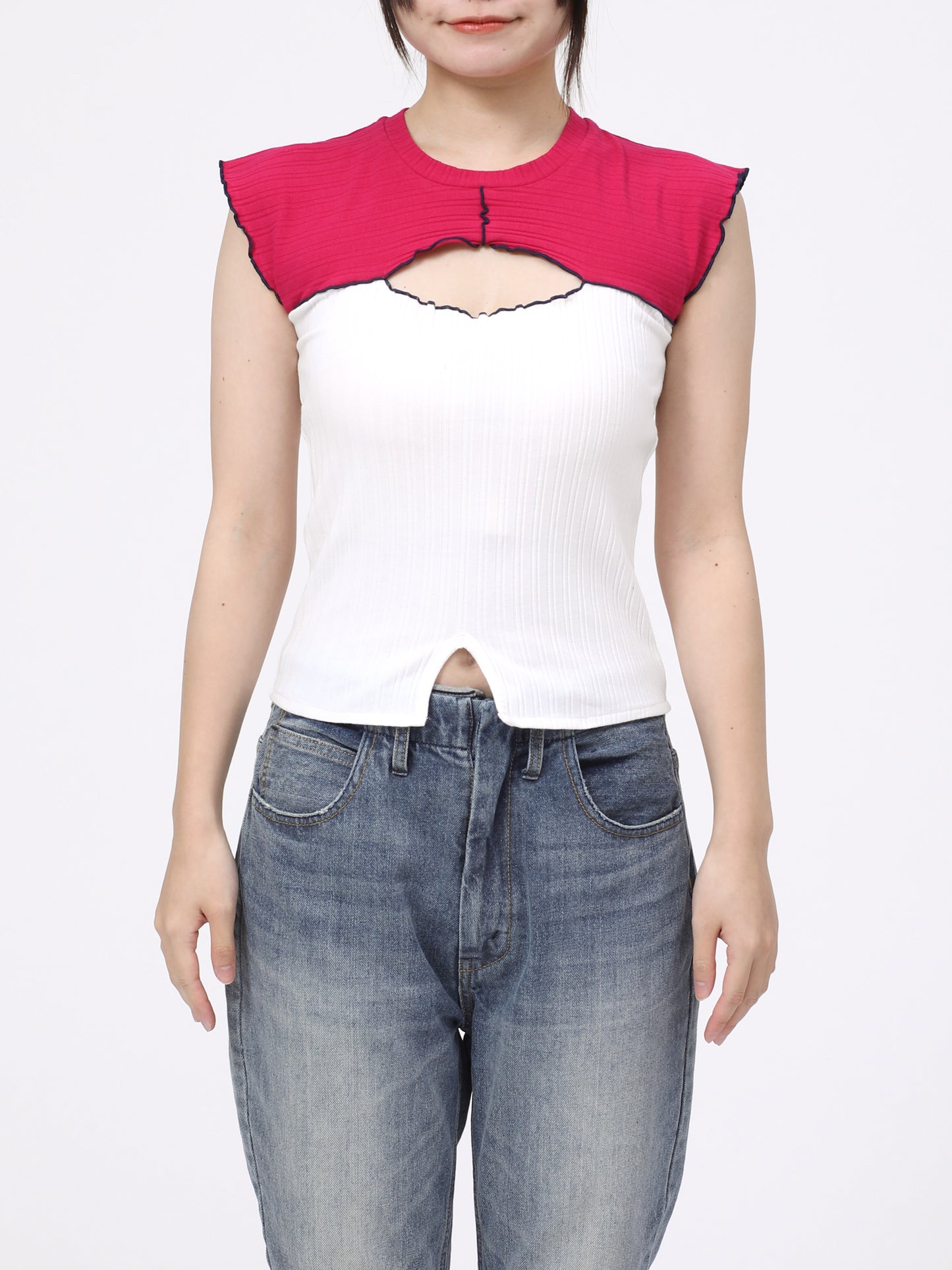 LOVER TOP S/S  RIB STRETCH JERSEY BICOLOR AM-C0411