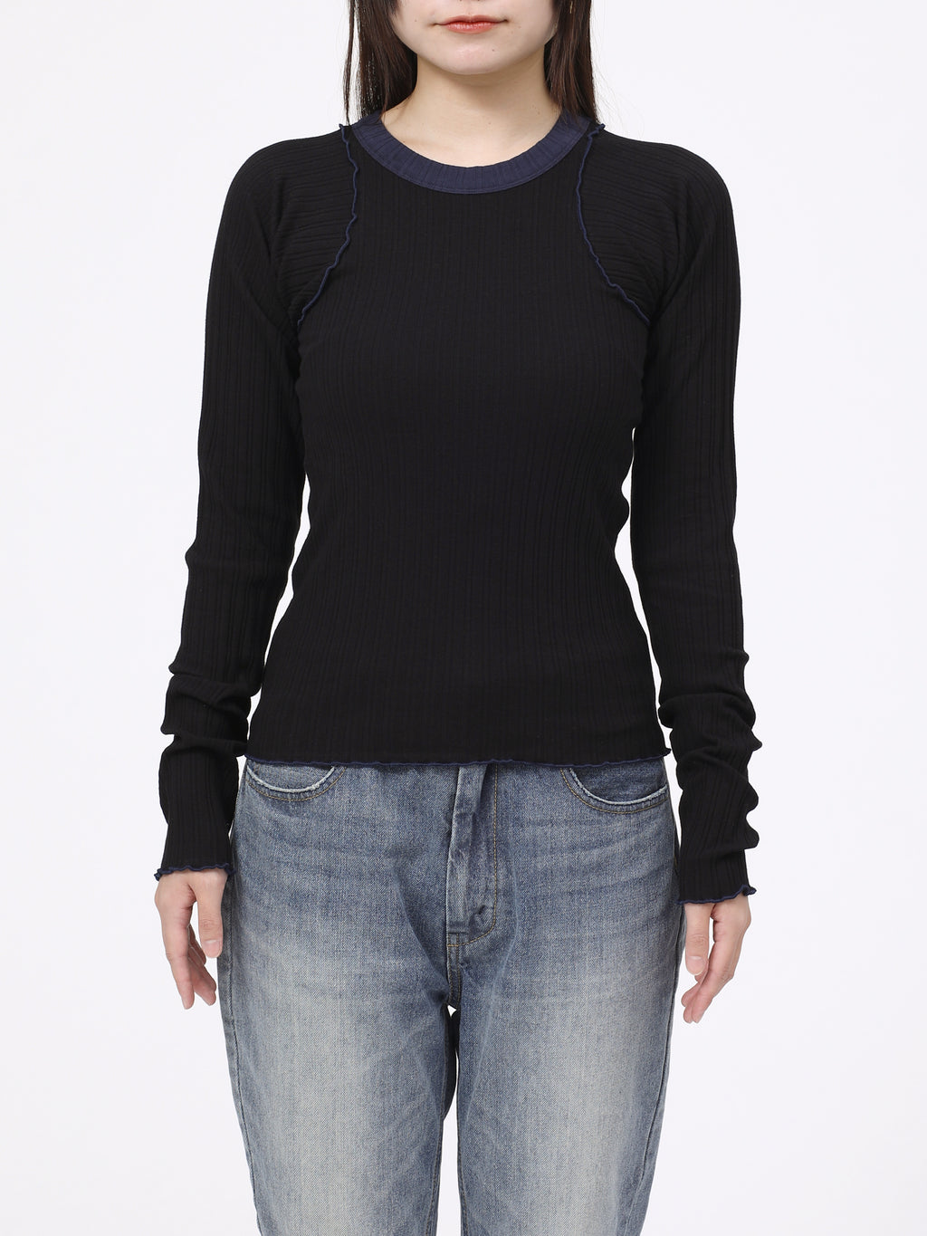 LOVER TOP L/S  RIB STRETCH JERSEY BICOLOR AM-C0409