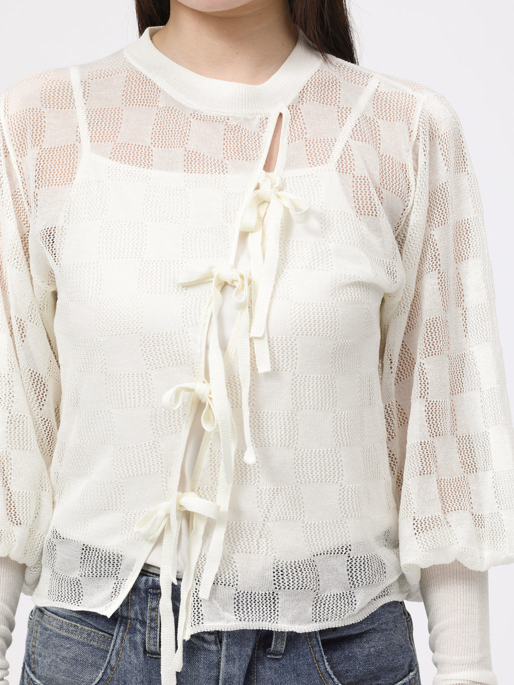 PHAT LACE TOPS LS RAYON MIX YARN AM-K0405