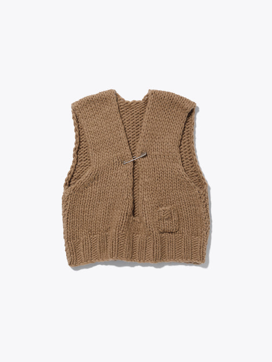 CHILLING HAND MADE VEST HEAVY WEIGHT WOOL YARN W/BIG ANZEN PIN AM-K0502